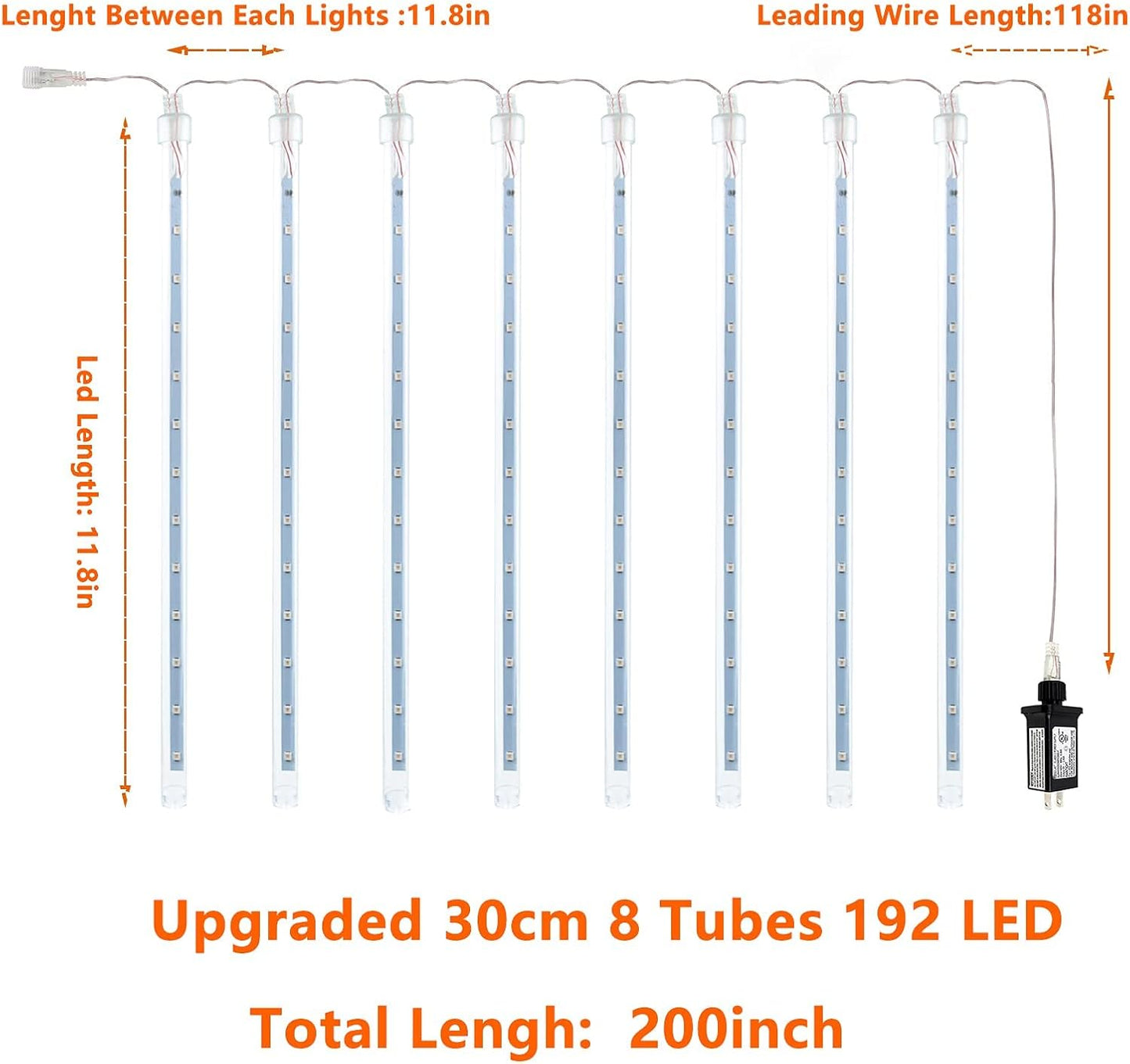 Skiennix Meteor Shower Lights - 2 Pack Outdoor Christmas Decorations with Timer | 384 LED, 30cm Tubes, Cool White