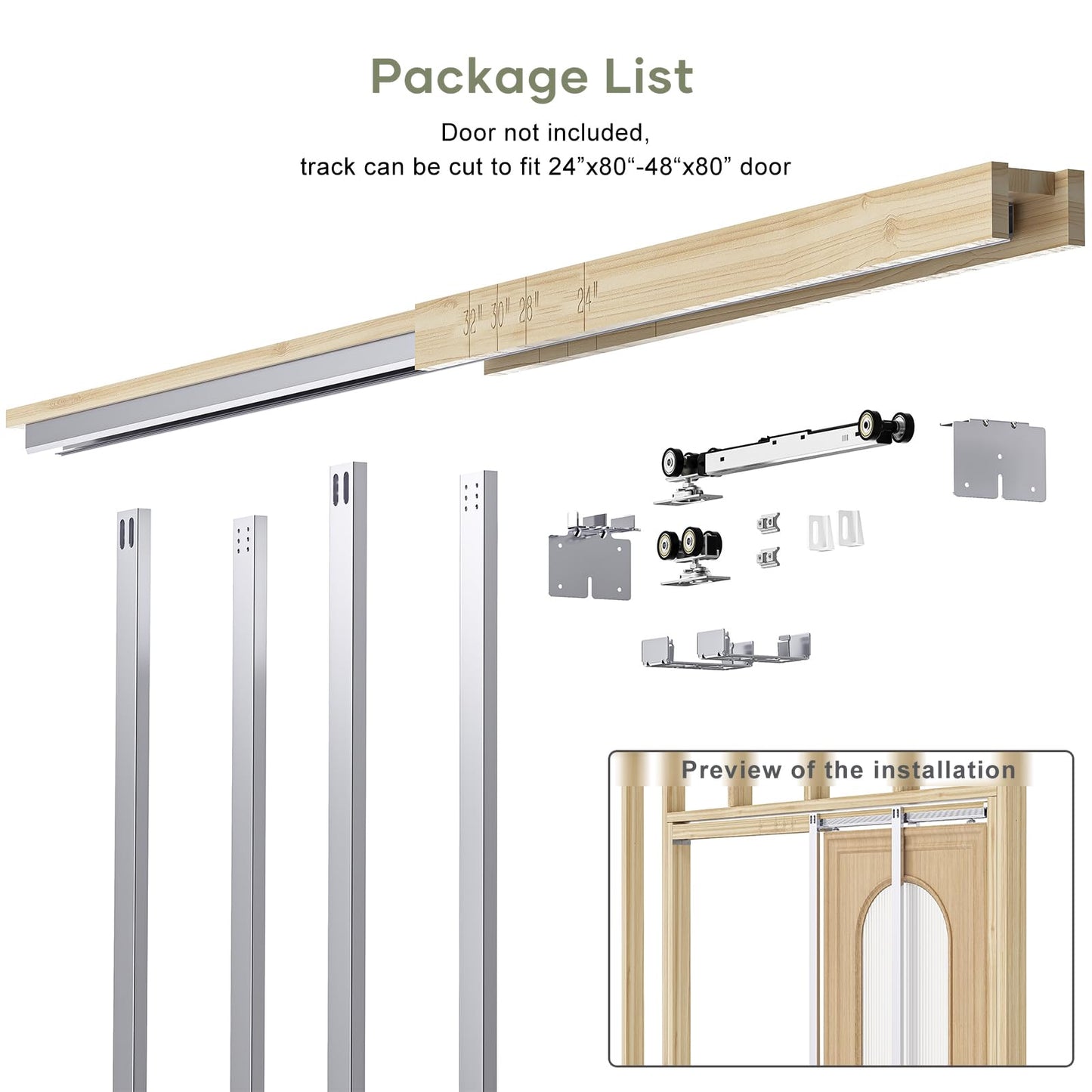 EaseLife 48x80in Pocket Door Frame Kit with Two-Way Soft Close Mechanism for 2X4 Studs Wall,Sliding Hardware for 24"-48" Wide Door,Aluminum,Slide Smoothly Quietly,Easy Install,No Door (48in x 80in)