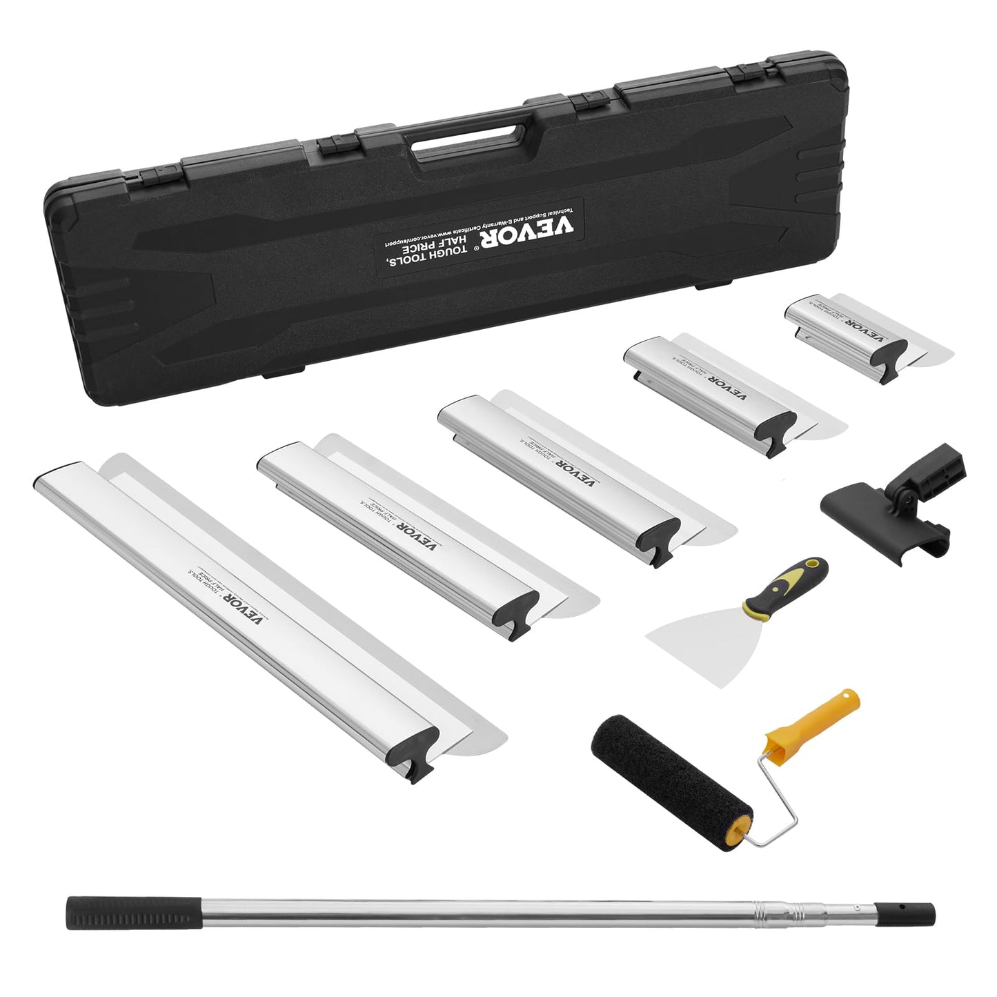 VEVOR Drywall Skimming Blade Set, 7/10/14/16/24 in Skimming Blades + 34-81.6 in Extension Handle Pole, Stainless Steel Knife Professional Skim Coat Tools, for Gyprock/WallBoard/Plasterboard