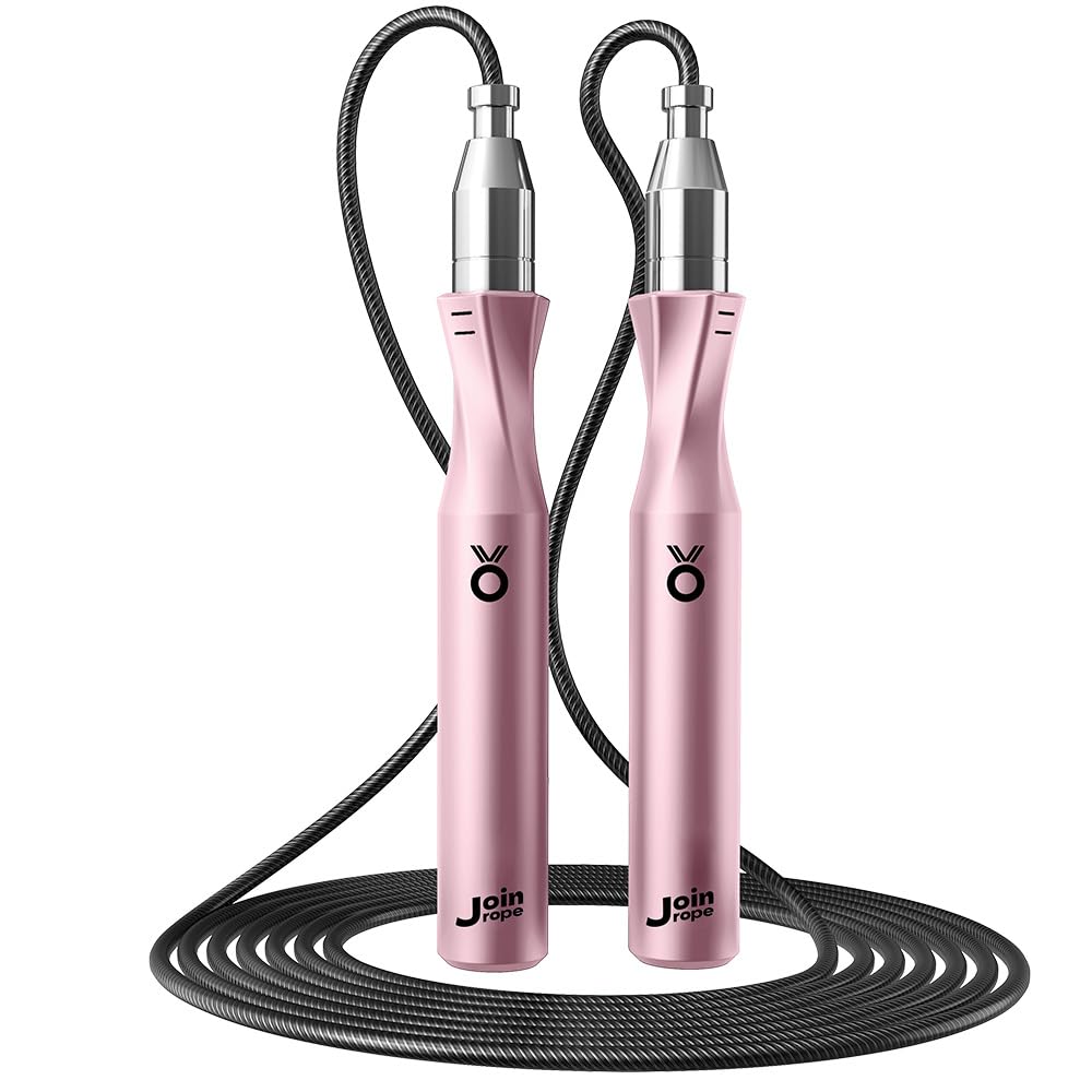 JOINROPE Weighted Jump Rope,Dual Bearing Smooth Rotation Speed Jump Rope, One-Button Push Adjustable Length for Men Women, Workout with Metal Handles for Fitness, Home Exercise & Slim Body (Pink)