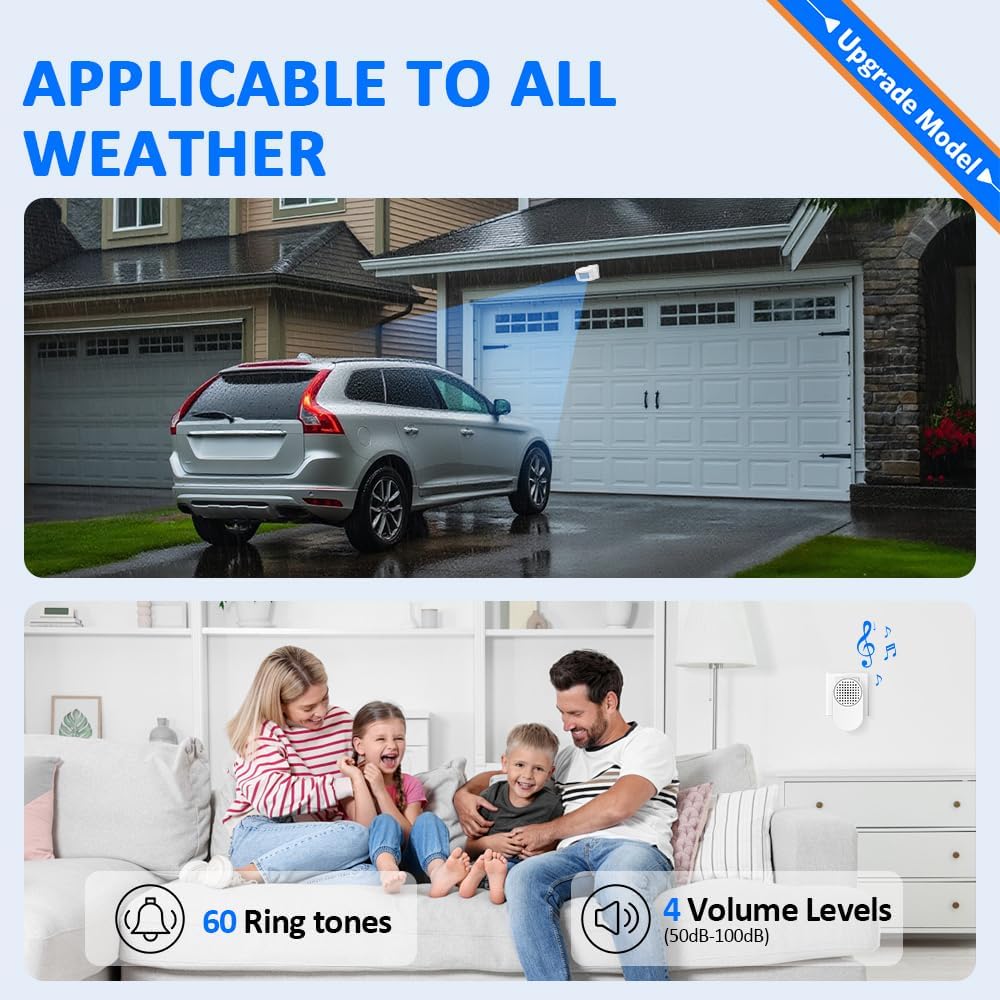 FREETIM 500FT Driveway Alarms Wireless Outside Weatherproof - Motion Sensor Alarms System Motion Detector Plug