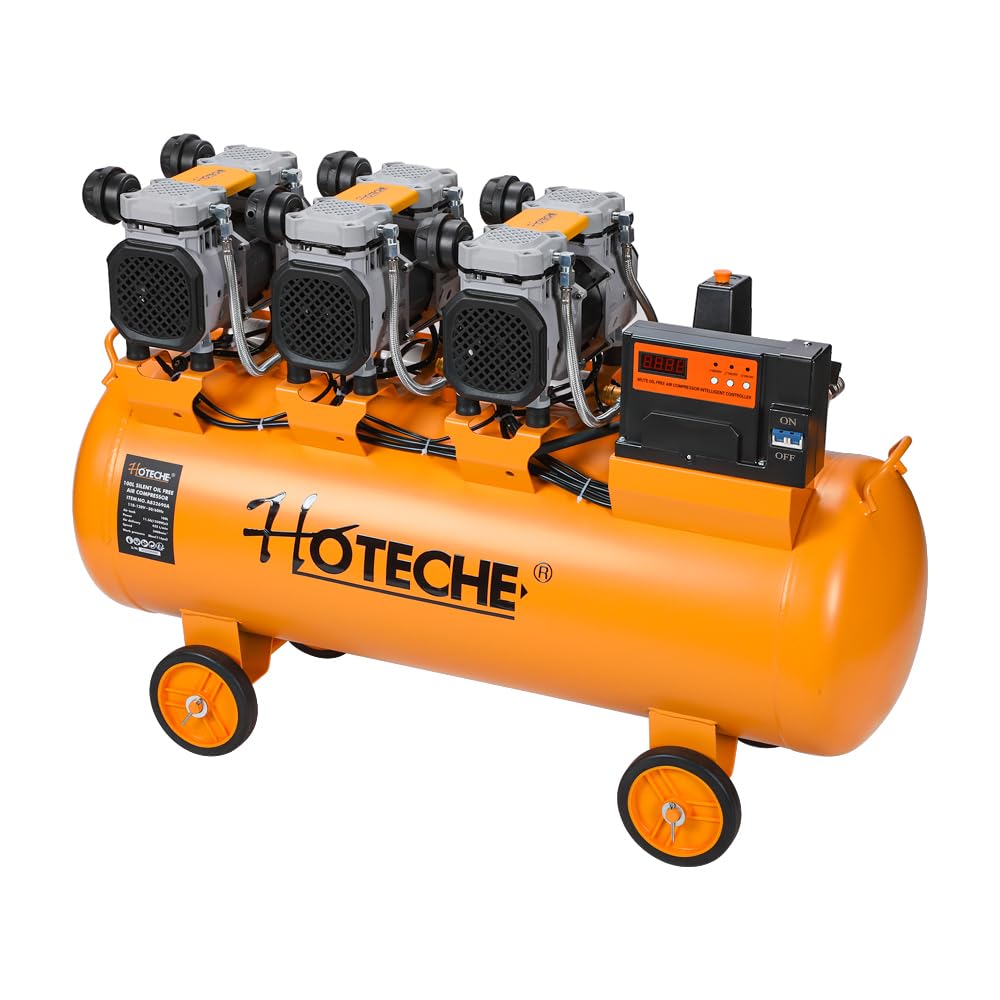 Hoteche 26 Gallon Silent Oil-Free Air Compressor, 5.4HP (1.8HP*3) High Flow 425L/Min Ultra Quiet Electric Air Pump with Triple Motors & Dual Cylinders for Workshop, Industrial Painting & Air Tools
