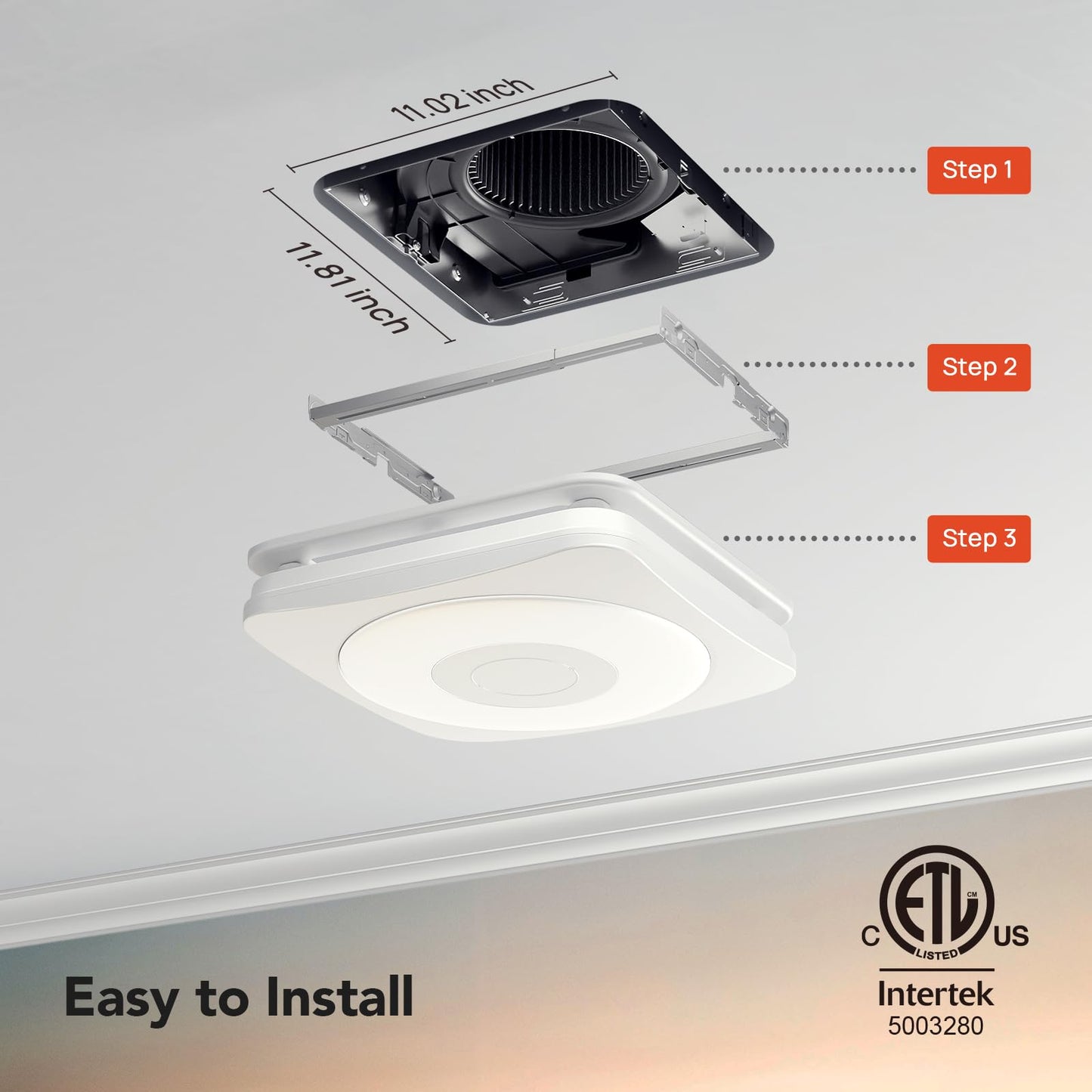 OREiN 3-in-1 Bathroom Exhaust Fan with Light & Humidity Sensor, 160 CFM, 1.0 Sone, Auto-On at 60% Humidity, 1500LM, 3CCT, Night Light, ENERGY STAR, HVI/FCC/ETL, Ceiling Opening 11.81''x 11.02''