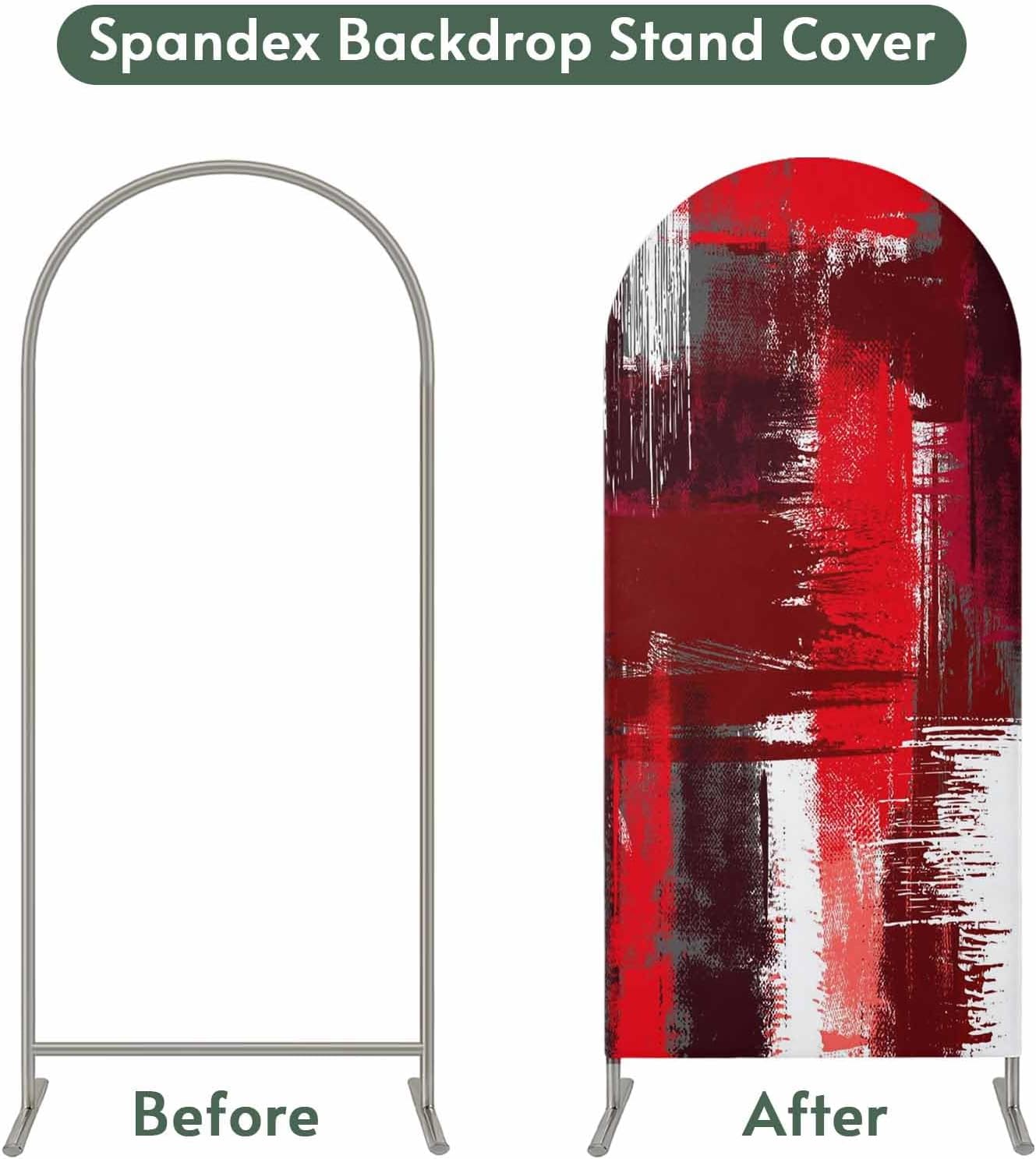 Jnbasdffb 7.2 Red Abstract Wedding Arch Cover, Stretchy Spandex Arch Backdrop Stand Covers FT, Modern Mottled Art Oil