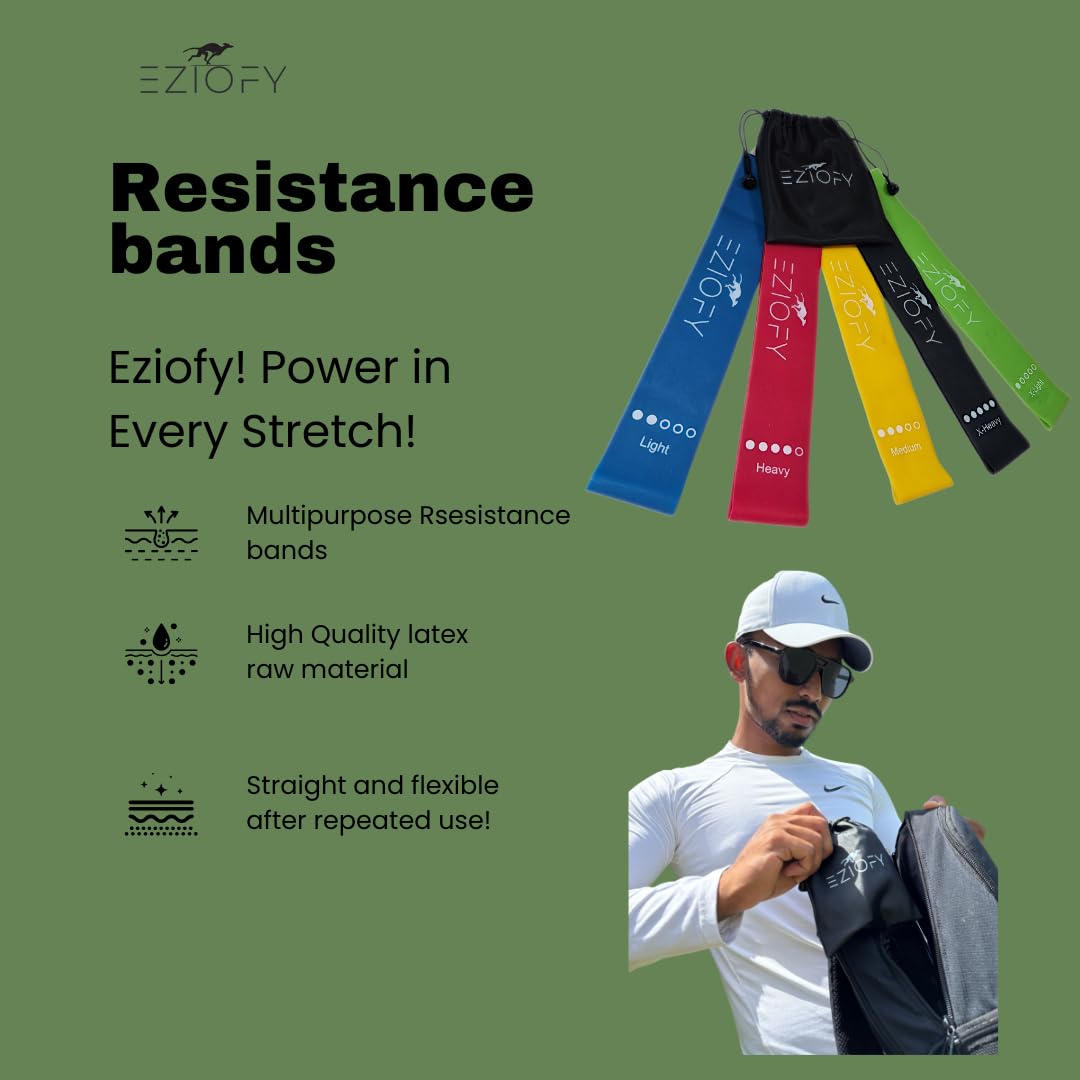 Eziofy Resistance Bands Set of 5 – Natural Latex Loop Exercise Bands for Legs, Glutes & Full Body – 10–45 lbs – Workout, Pilates, Physical Therapy – Includes Carry Bag