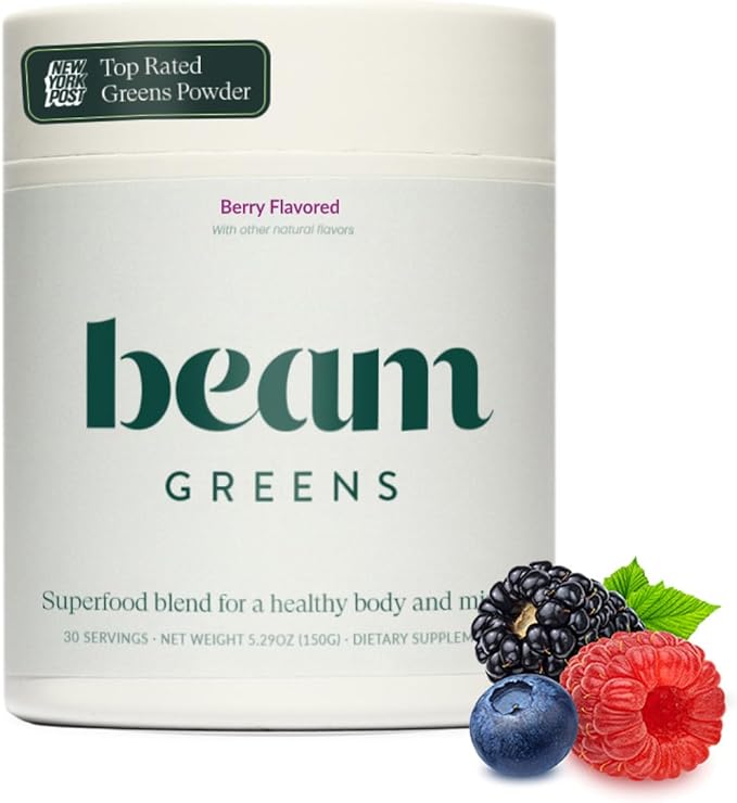 Beam Greens ??Daily Superfood Powder for Women, Organic Green Juice with Veggies & Adaptogens, Gut Health & Immunity Support, Vegan, No Sugar, Third Party Tested, 30 Servings