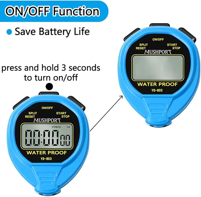 Waterproof Stopwatch Timer Only Stopwatch Mode, ON/Off Silent Simple Operation, Without Clock Date Countdown, Digital Stop Watch for Swimming Sports, Blue