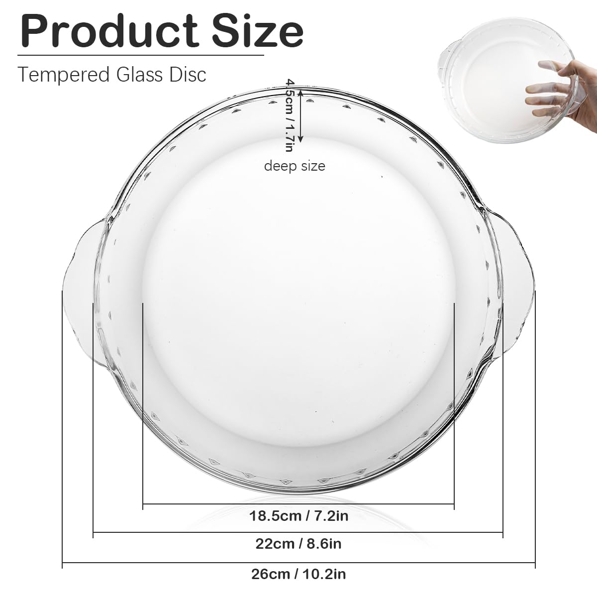 DOERDO Glass Pie Plate 8 Inch Round Deep Dish Pie pan with Handles Clear Baking Pan for Pie Cheese Cakes, 22.5x20CM