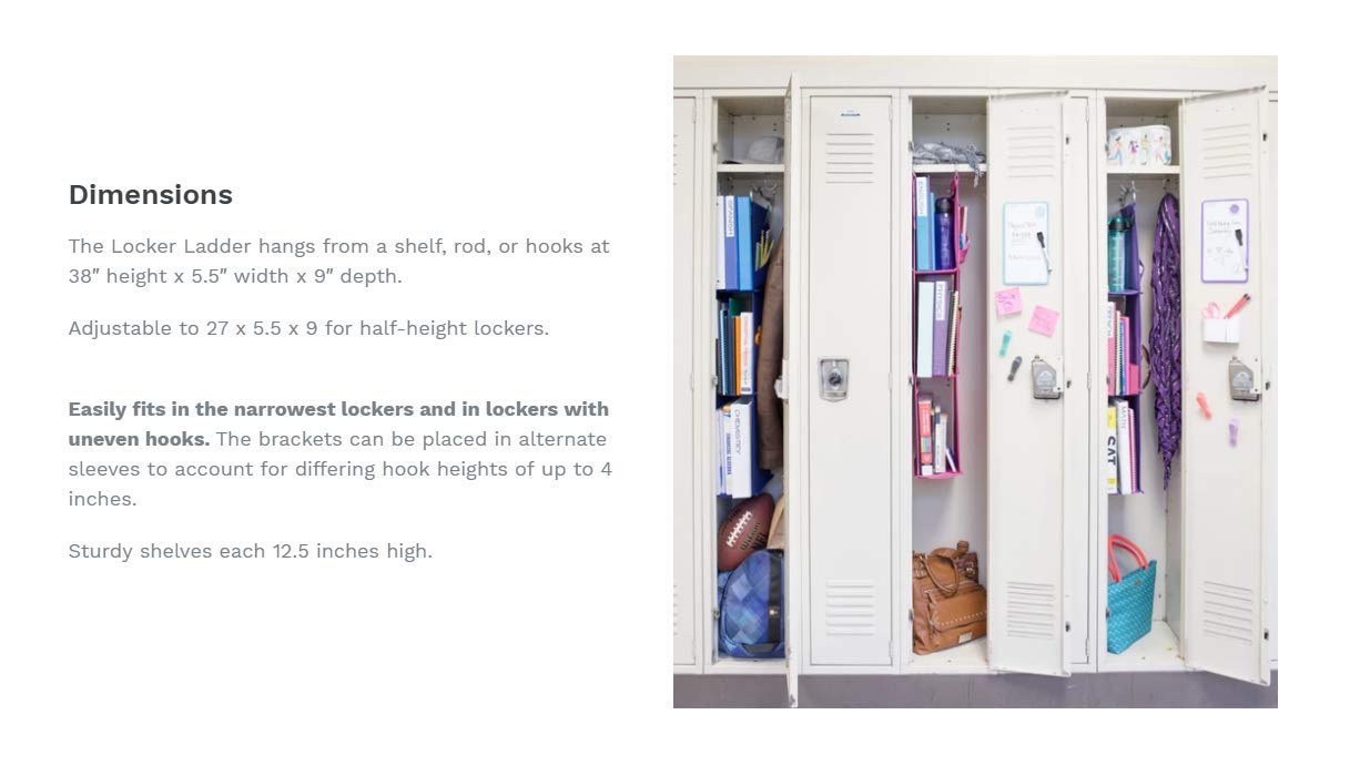 Hanging Locker Ladder Organizer For School, Work, Gym Storage | 3 Shelves | 38” x 5.5” x 9” (Blue)