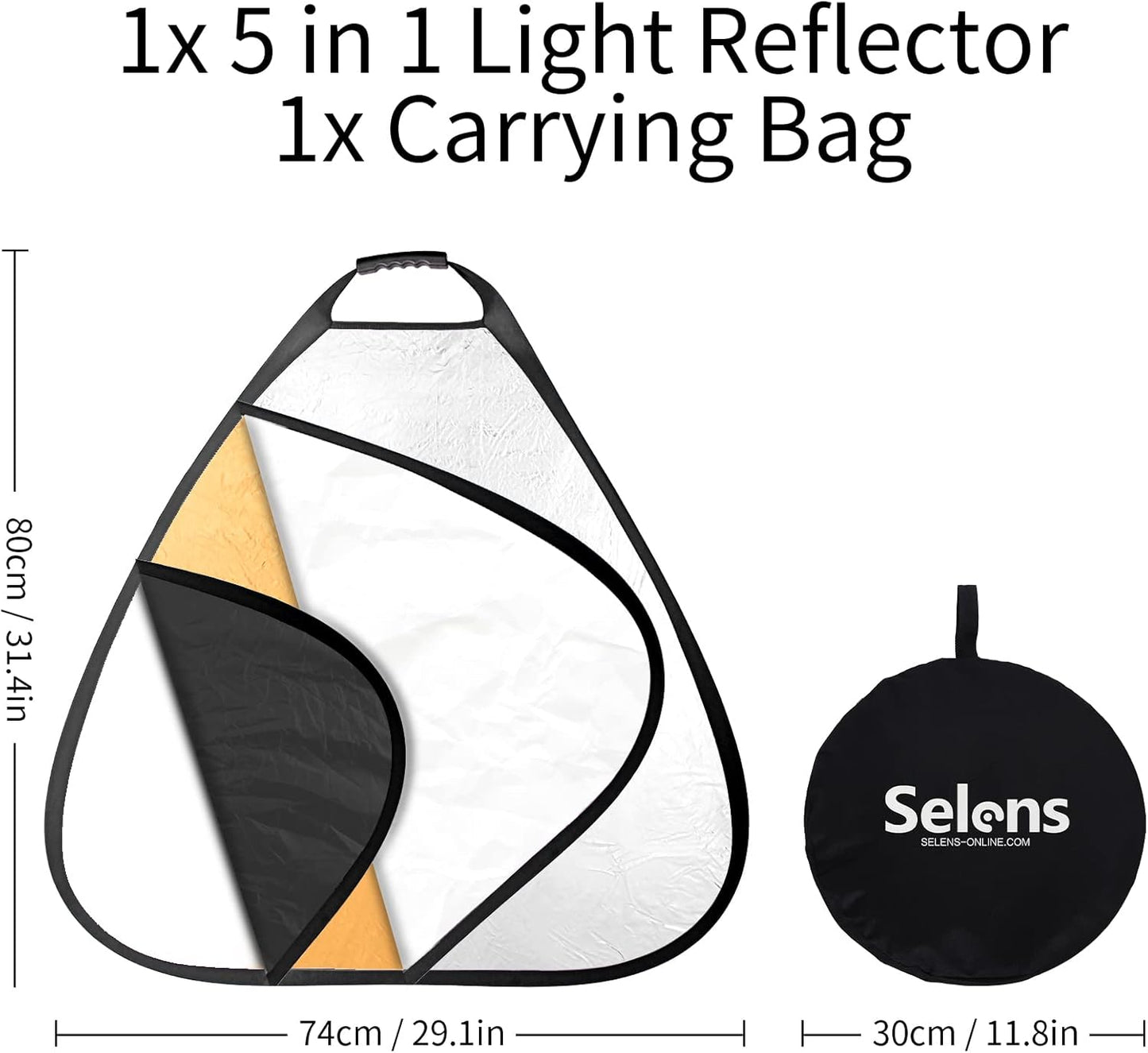 Selens 5-in-1 (32 Inch) Triangle Reflector with Handle for Photography Photo Studio Outdoor Lighting