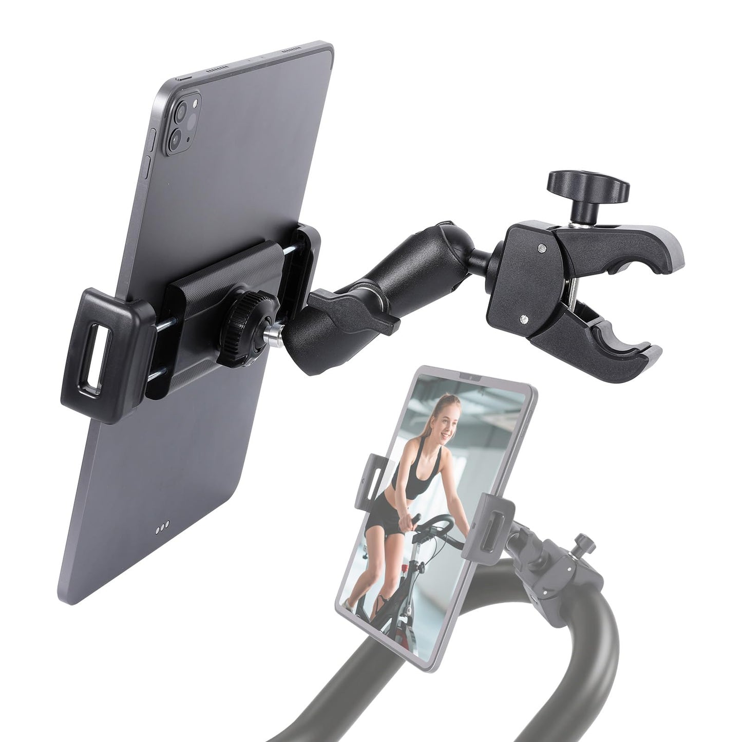 FPN Spin Bike Tablet Holder for iPad, Phone Holder Stand Exercise Bike Handlebar Mount for Treadmill Stationary Bicycle Elliptical Spin Bike Stroller Mic Stand, Compatible with iPad, iPhone (4.7-13")