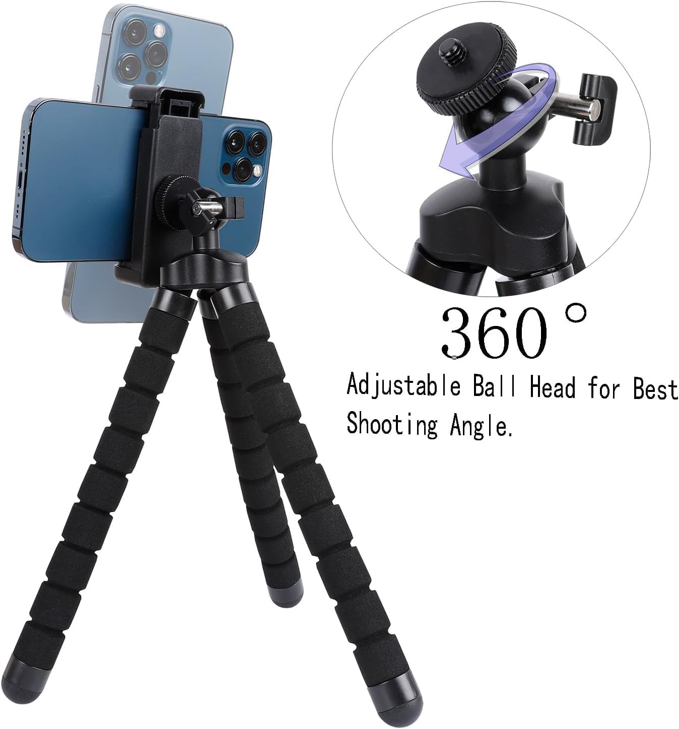 Acuvar Flexible Phone Tripod Stand, Mini Portable Smartphone Tripod with Adjustable Holder for iPhone & Android