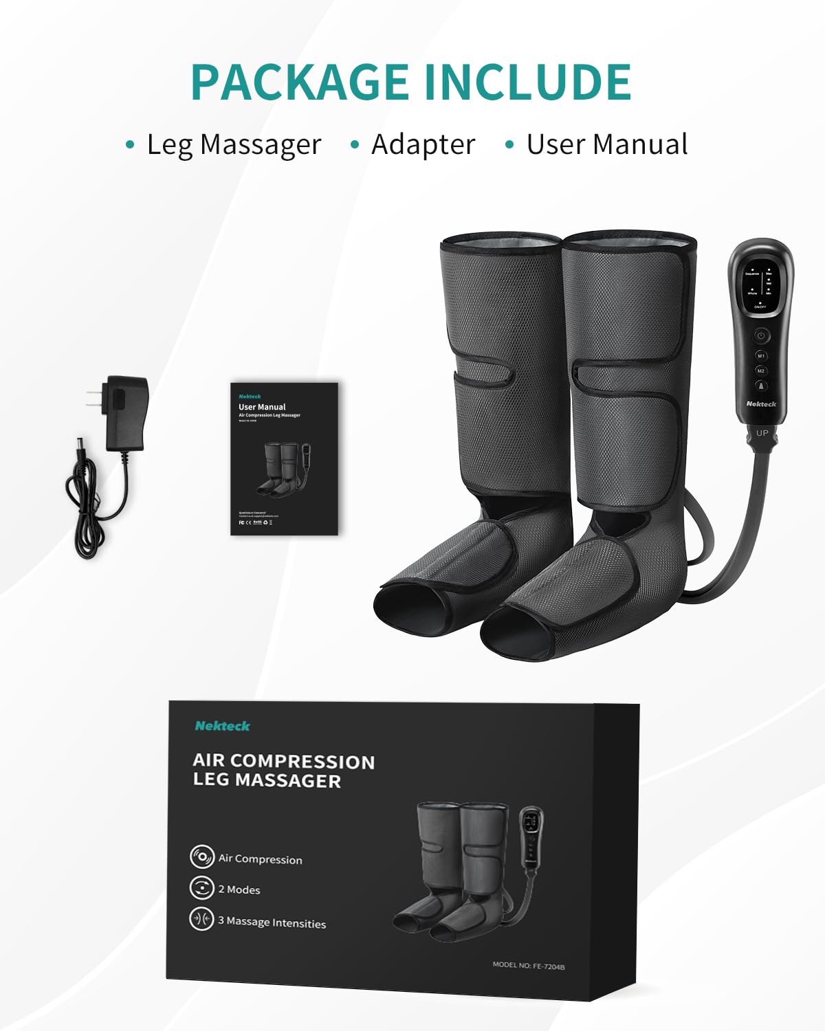 Nekteck Leg Compression Massager for Circulation and Relaxation, FSA Eligible Foot and Calf Massage Machine 2 Modes 3 Intensities with Hand-held Controller for Pain Relief, HSA Adjustable Leg Wraps