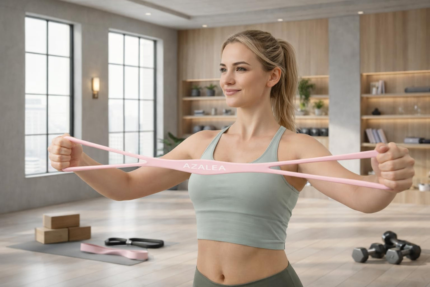 AZALEA Figure 8 Resistance Bands, 2 Pack Silicone Stretch Bands for Yoga, Pilates, Home Workout, Non Slip Exercise Bands with Handles, 15LB 25LB Set for Arms, Back, Legs, Glutes