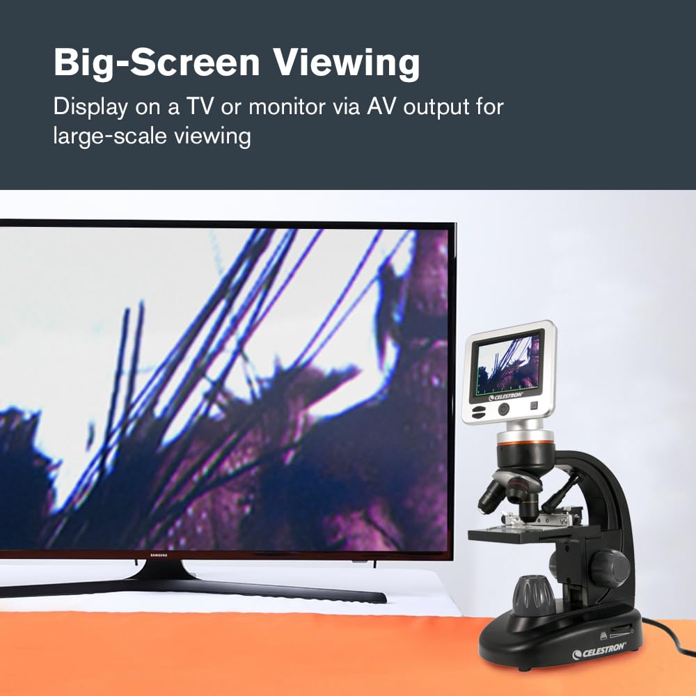 Celestron – LCD Digital Microscope II – 3.5" Screen – 5MP Camera – 40x–1600x Magnification – Rotating Head – SD Card Included – TV Output – Ideal for Slides, Labs, Classrooms, Biology, Education