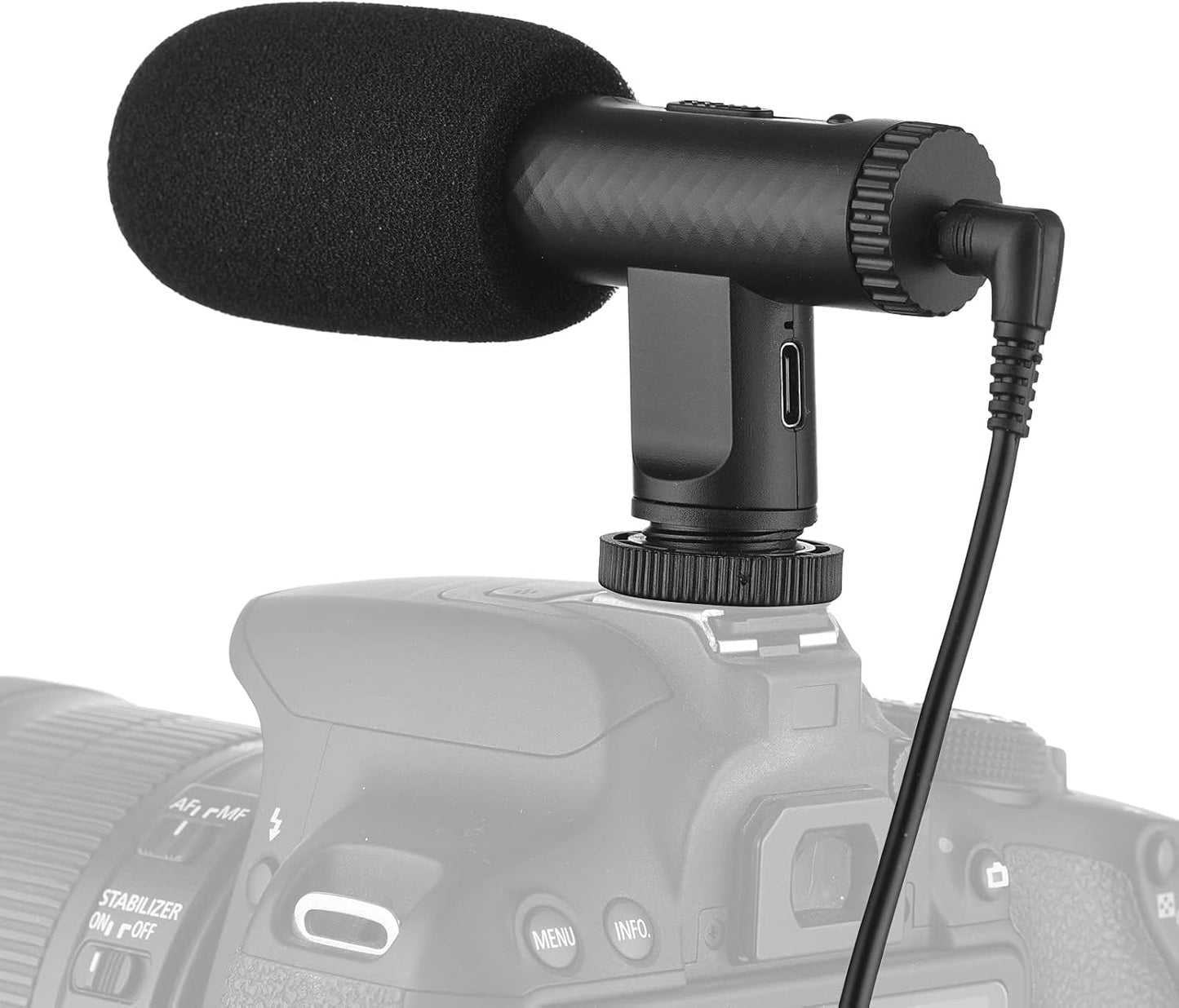 Namolit 3.5mm Portable Stereo Microphone Video Recording Mic TRS Plug Built-in Rechargeable Battery for DSLR Cameras
