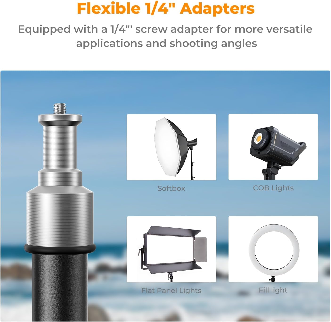K&F CONCEPT 6.5ft/2M 1/4" Light Stand for Photography, Portable Extendable Photo Video Tripod Stand, Lighting Tripod
