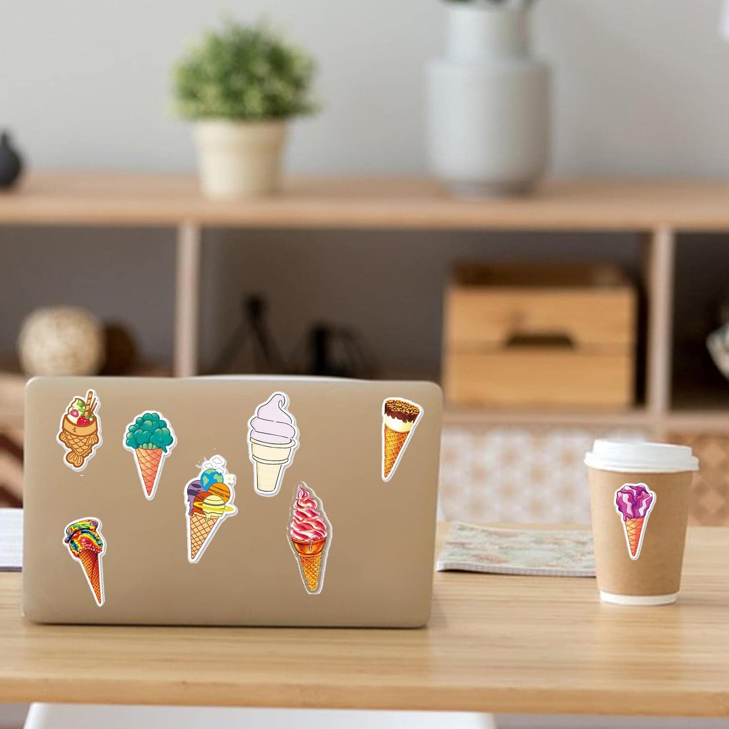 NADUSEP 50Pcs Ice Cream Stickers, Ice Cream Cone Stickers Decals Party Favors Decor Supplies for Adult Teen, Cute Sweet