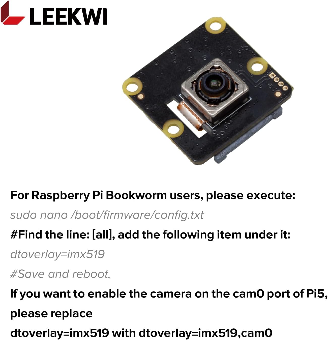LEEKWI IMX519 5, 4, 2W, 16MP Autofocus Raspberry Pi Camera for Pi Zero PDAF&CDAF High Resolution Camera Module