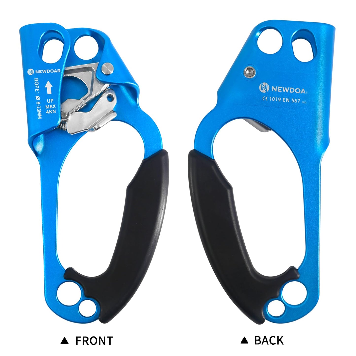 NewDoar Right Hand Ascender Rock Climbing Tree Arborist Rappelling Gear Equipment CE Certified Rope Clamp for 8~13MM Rope(Blue-Right)