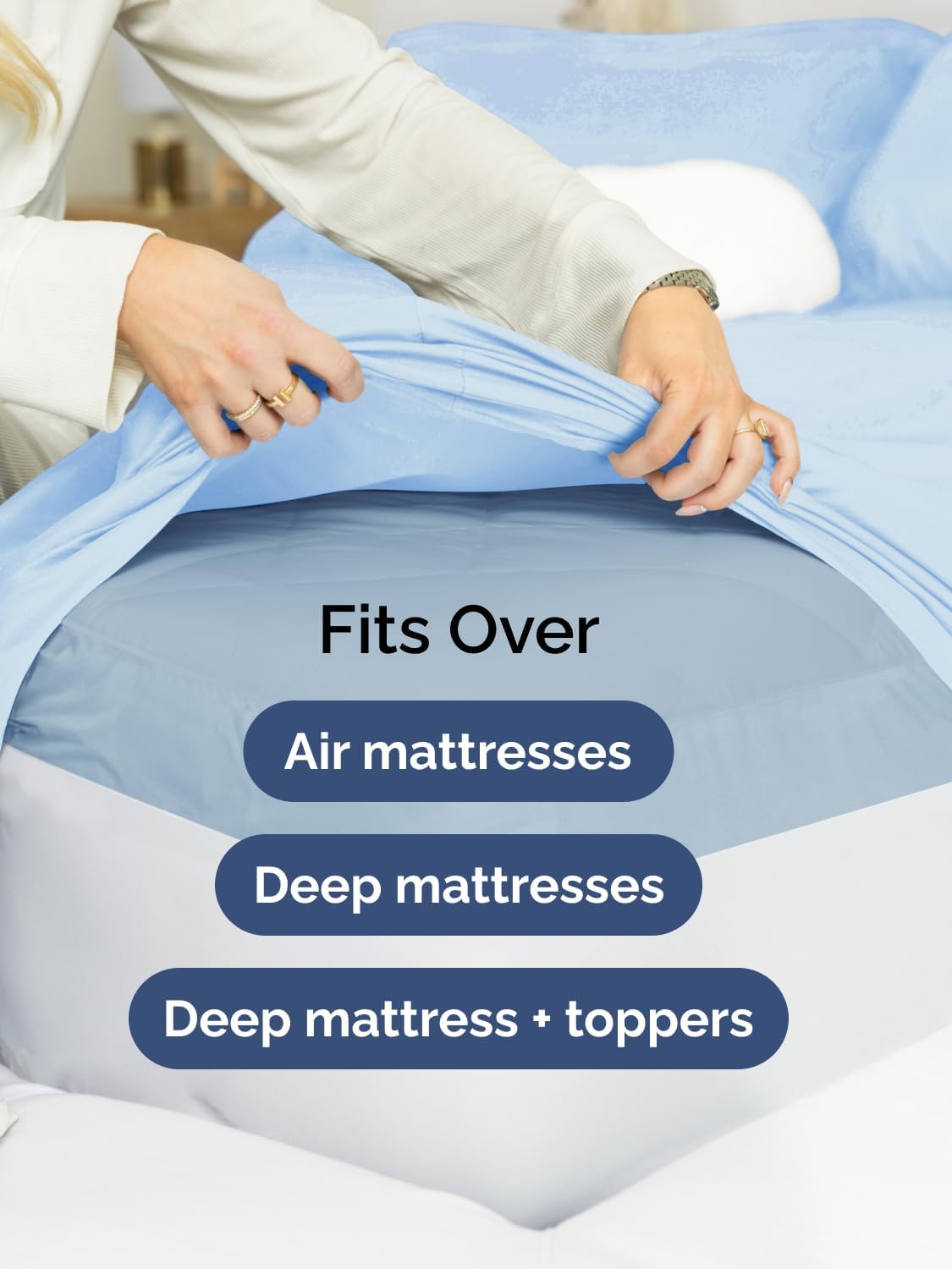 Skiennix Extra Deep Cal King Sheet Set - 6 Piece Breathable Cooling Bedding - Soft Wrinkle-Free Light Blue
