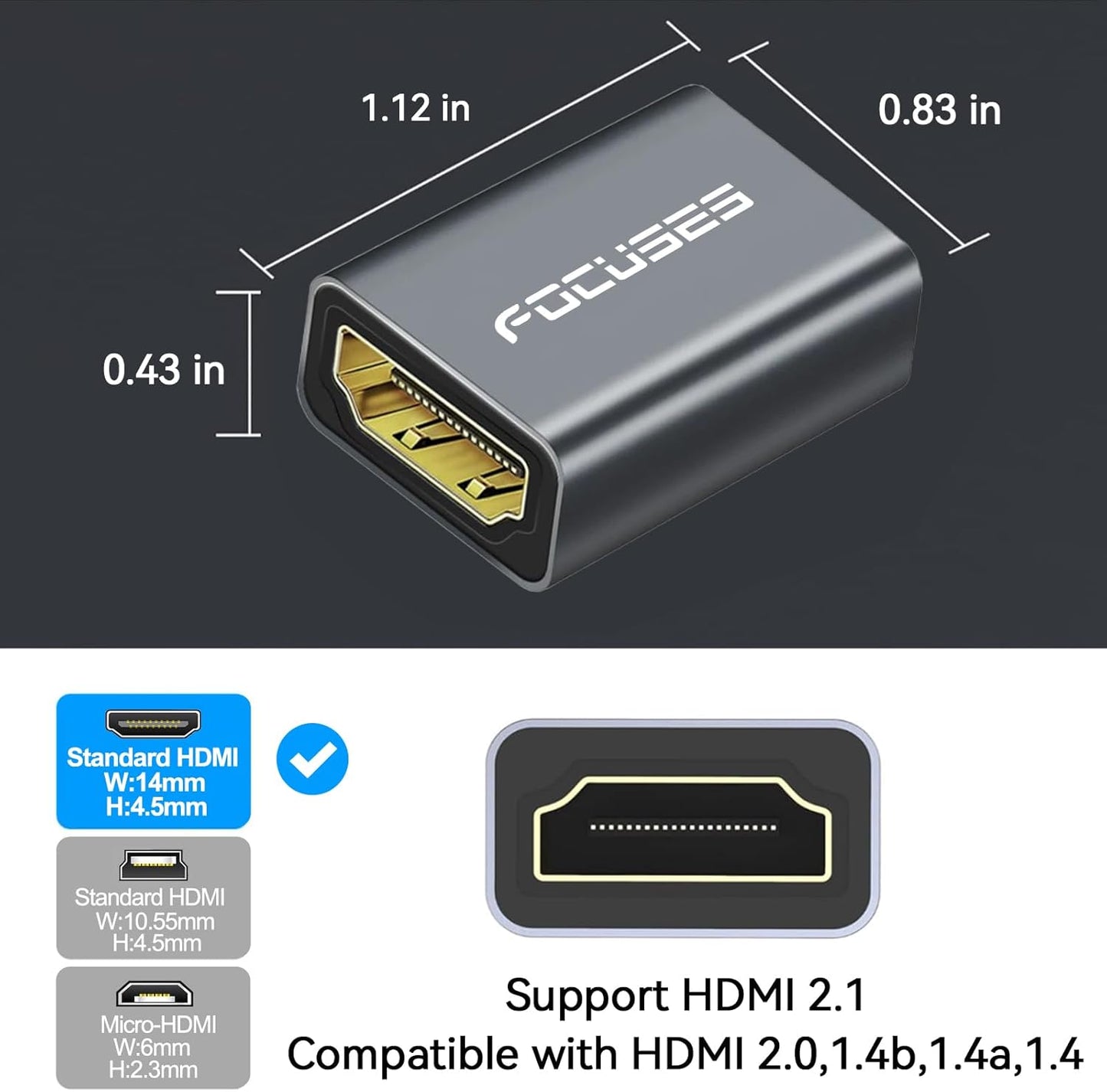 Forinces 3 Pack 8K 2.1 Focuses HDMI Female to Female Adapter, HDMI Coupler Extension Adapter, Extend Your HDMI Cables