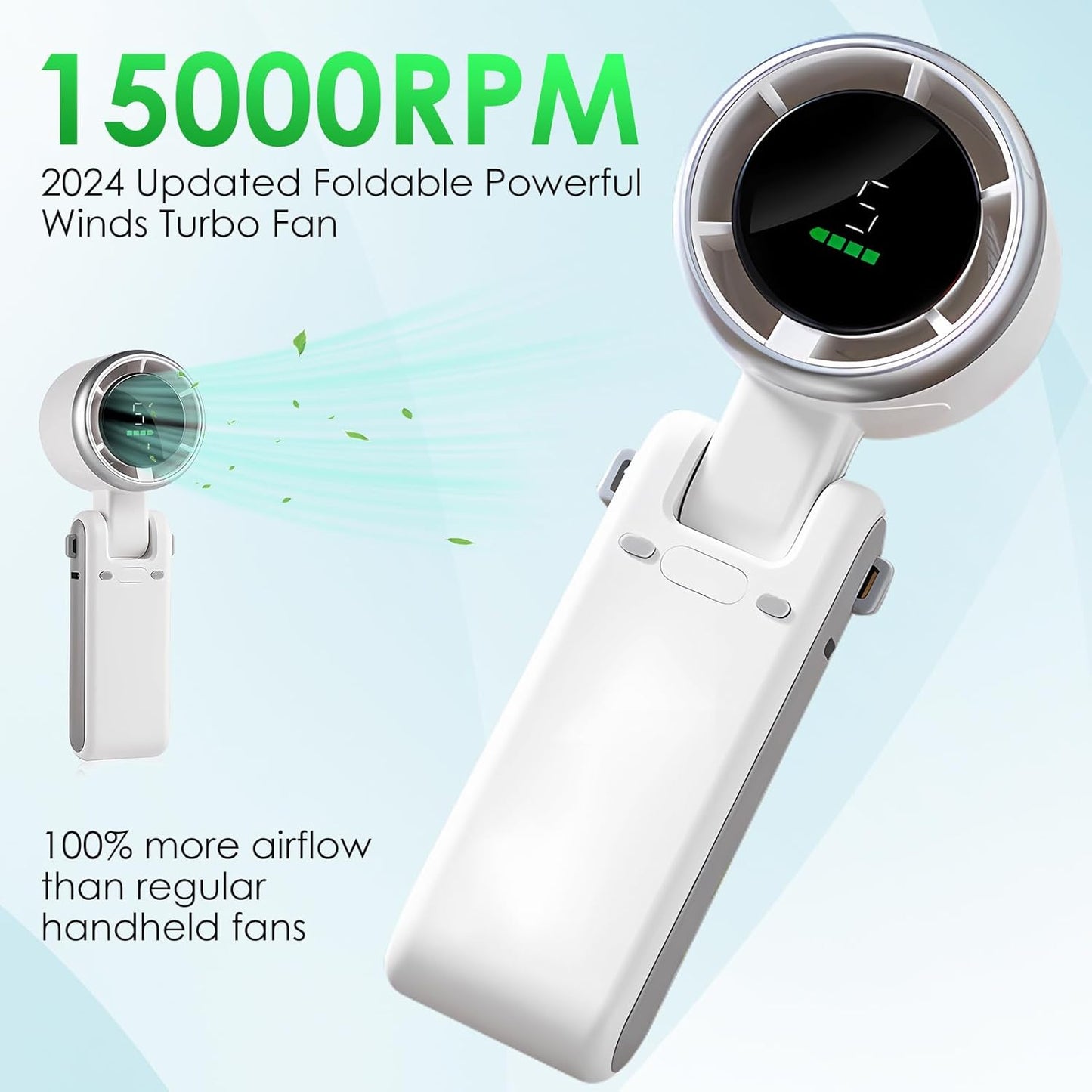Skiennix Portable Handheld Mini Turbo Fan - USB Rechargeable 5-Speed Neck Fan | 3600mAh Battery, 12-Hour Runtime
