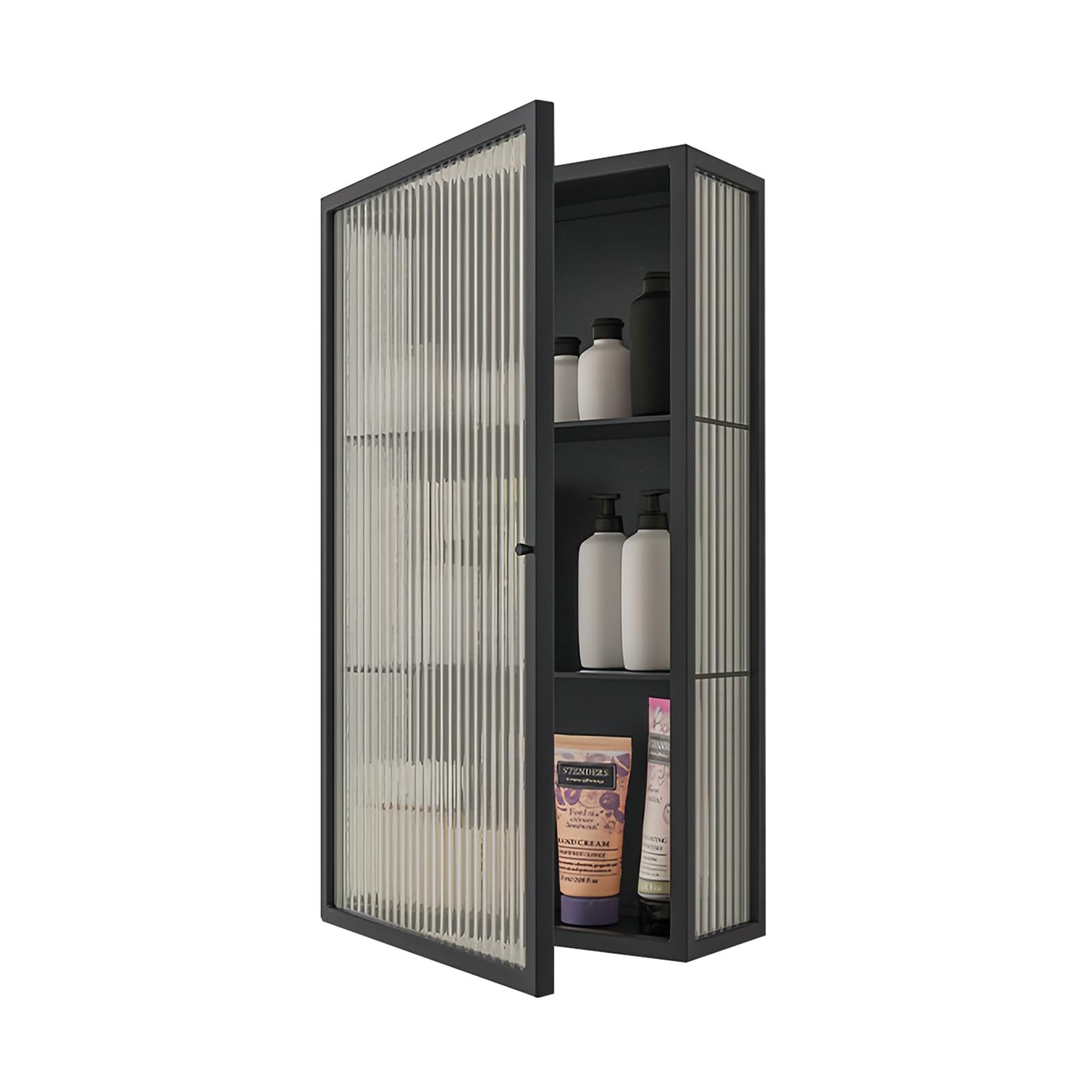 Kferfft Bathroom Wall Cabinet 20 Inch Over The Toilet Metal Storage Cabinet with Glass Door, Wall Mounted Medicine Cabinet for Bathroom Laundry Room Bedroom (Black, 23.6x19.7x6IN)