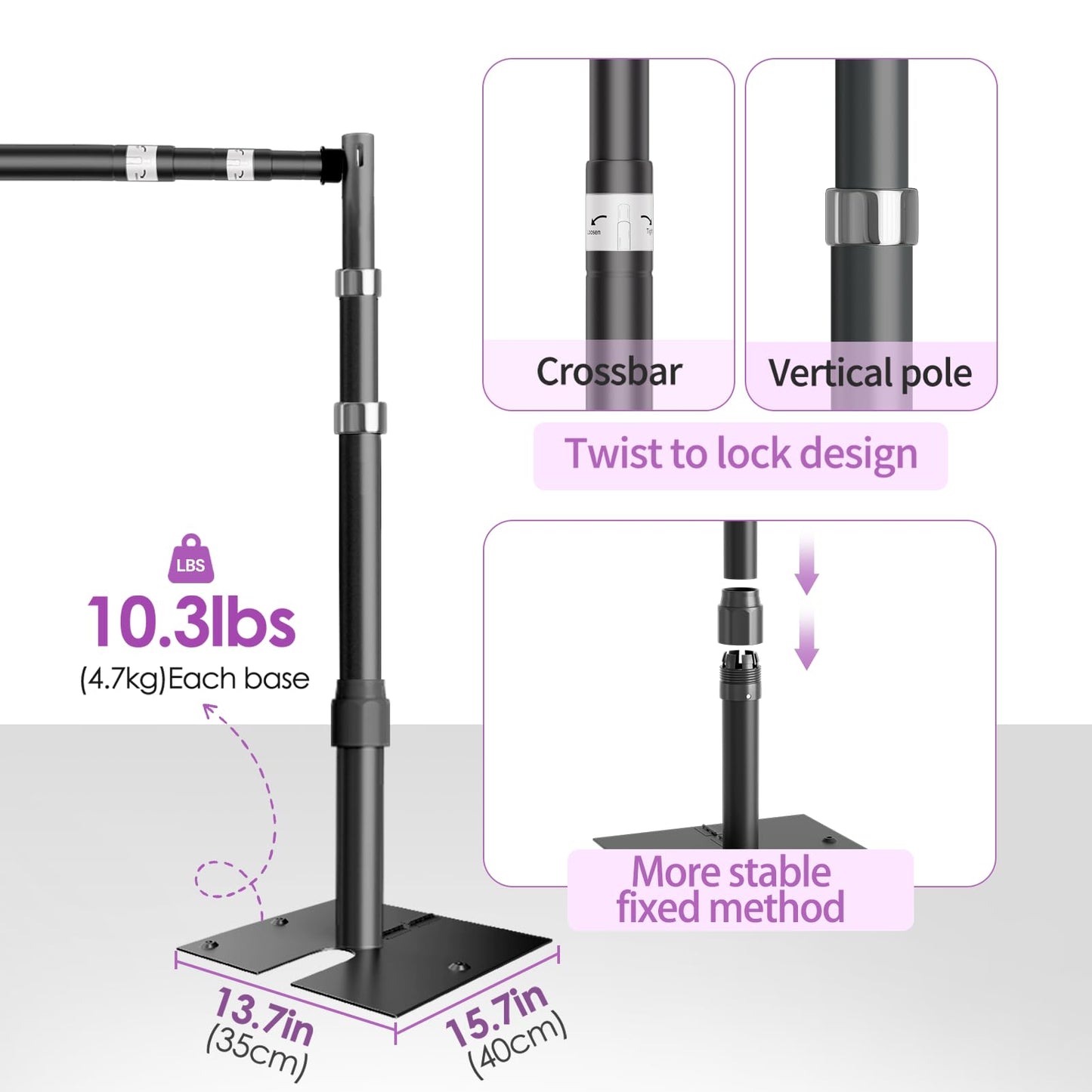 8.5x10ft Double Crossbar Pipe and Drape Stand Kit, Heavy Duty Backdrop Stand Adjustable, Sturdy Metal Back Drop Decoration Frame with Flat Base for Parties, Wedding,Trade Shows, Photo Shoot - Black