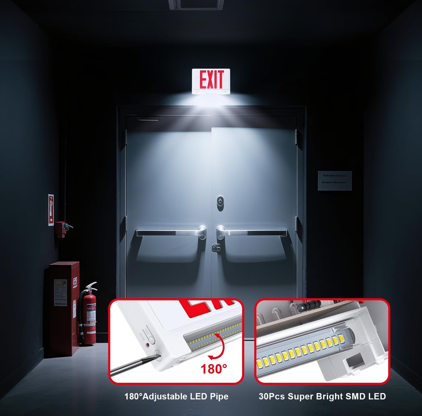 Exit Signs with Emergency Lights Battery Backup, UL Listed Double-sided Exit sign with Adjustable Light Pipe, Hardwired Compact Commercial Lighted Exit Sign, 120/277V Top/Side/Wall Mount (2 Pack)