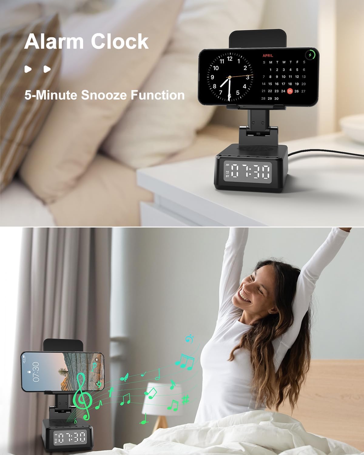 Bitswolee Gifts for Men Cell Phone Stand with Wireless Bluetooth Speaker and Wireless Charger, Phone Charger Stand