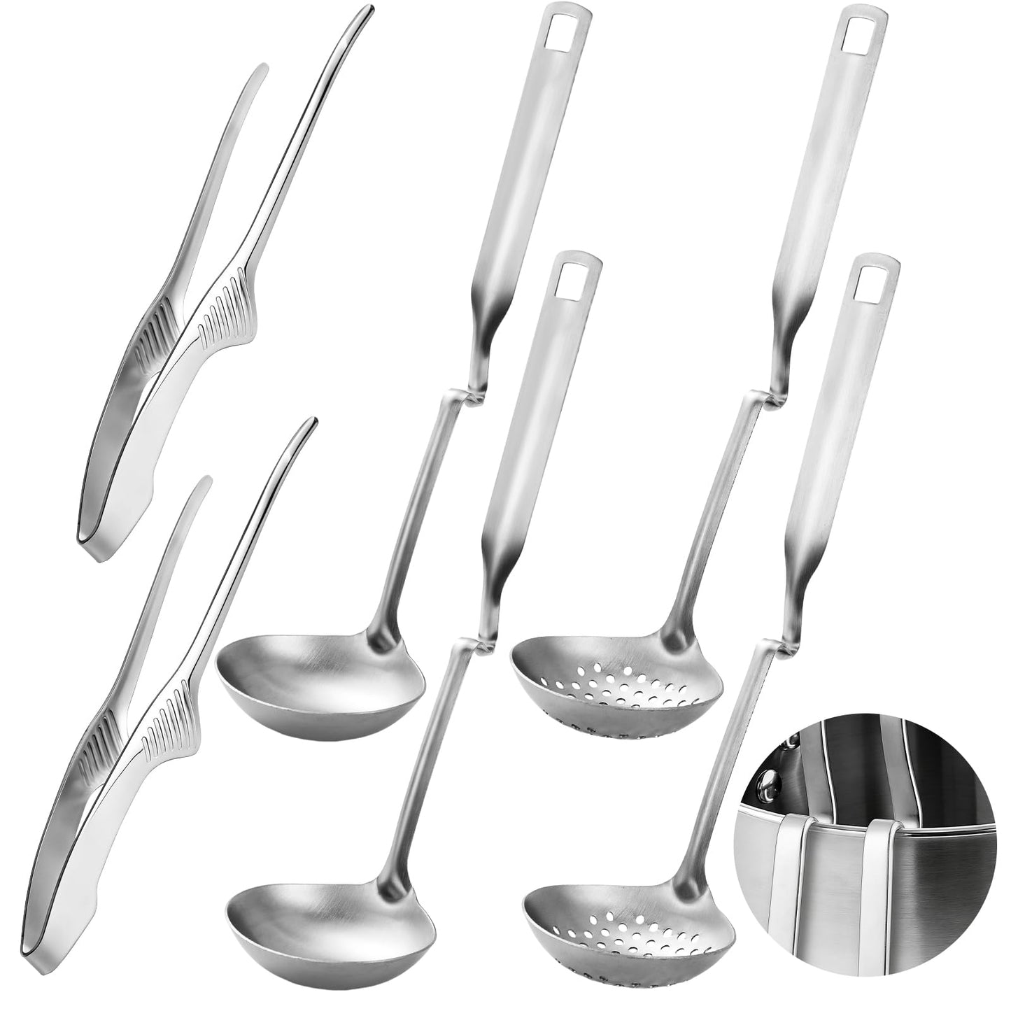 gisgfim 6 PCS Hot Pot Slotted Ladle Set Stainless Steel Soup Ladle BBQ Hotpot Tongs Kit Non Slip Cooking Utensils Stainless Hot Pot Accessories Shabu Shabu Utensils Strainer Set Skimmer Cookware Set