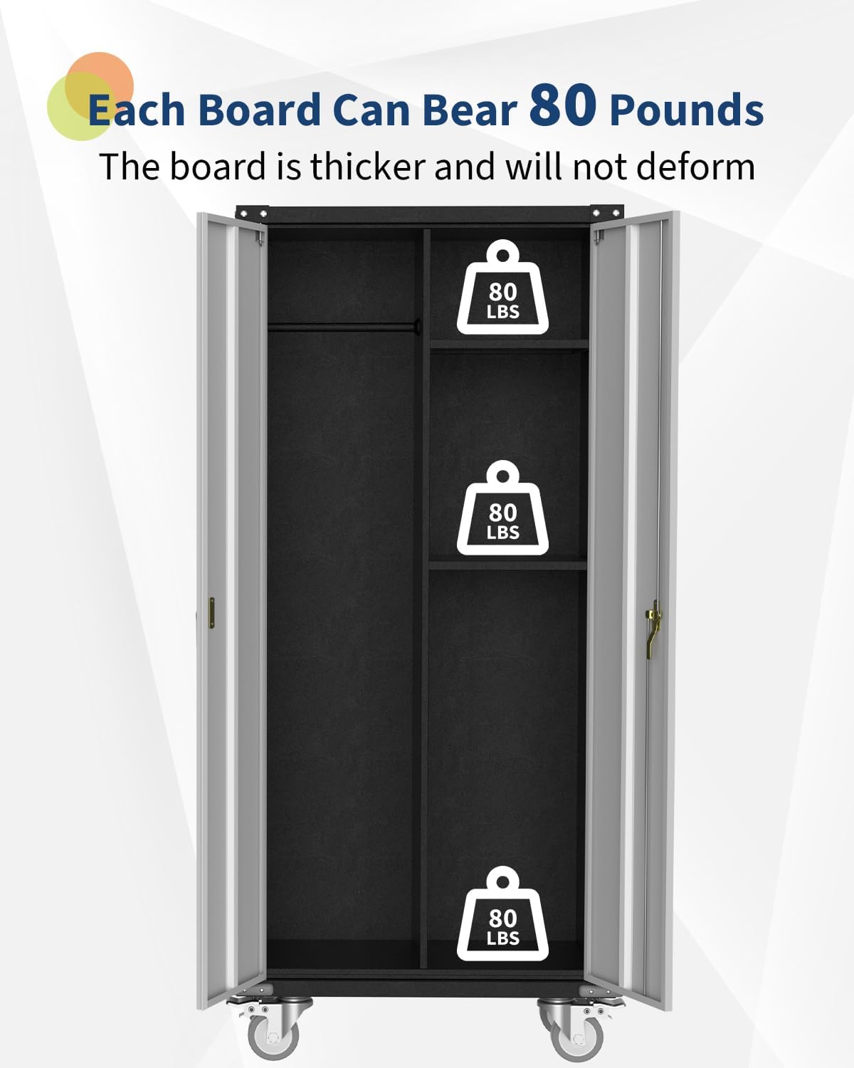 GarveeHome Metal Locker Storage Cabinet with Wheels 71" H with Doors and 2 Shelves Adjustable 4 Adjustable Feet for Home, Garage, Office, Shop