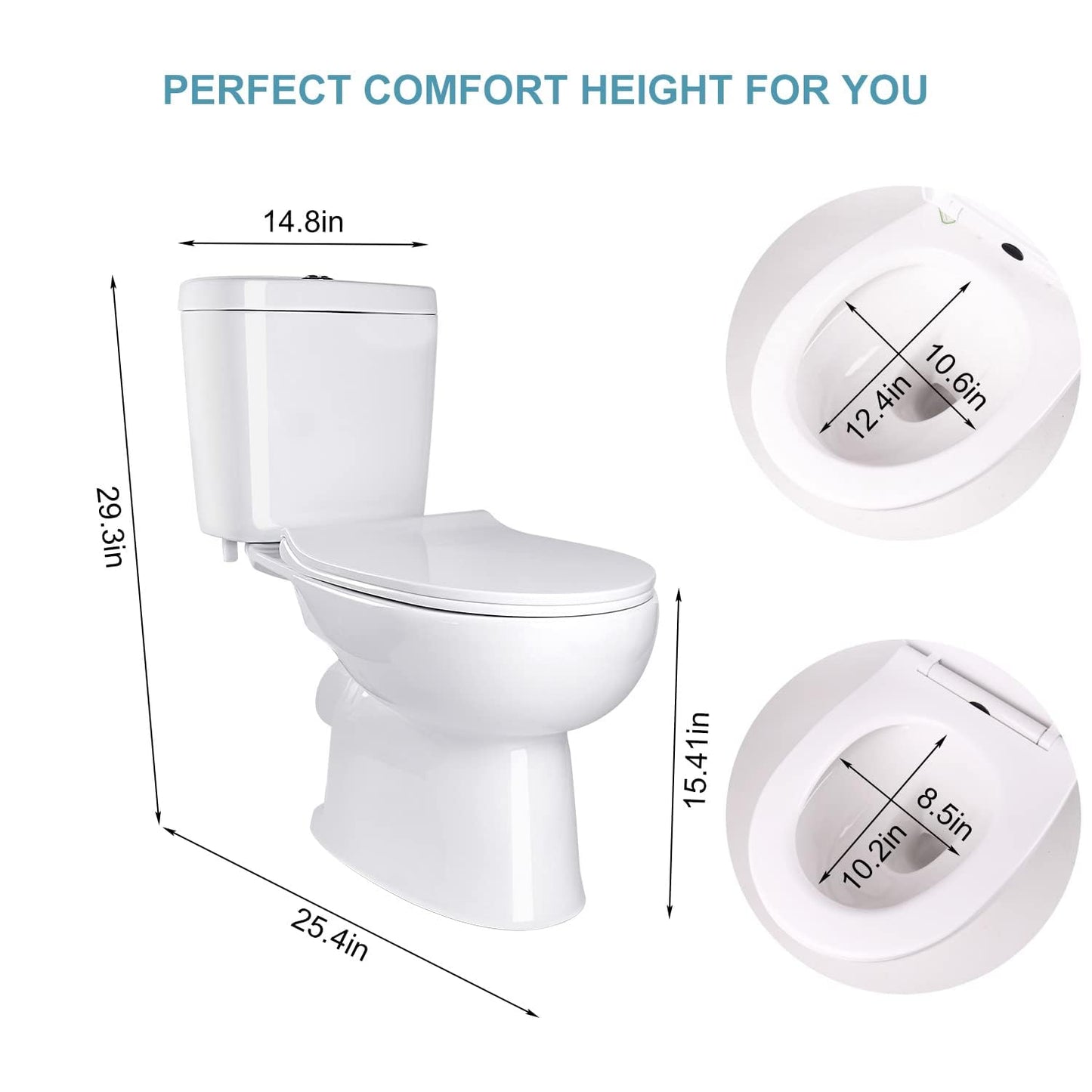 Macerating Toilet with Pump, Two-Piece Upflush Toilet For Basement, Powerful & Quiet Macerating Pump System With 4 Water Inlet & Ac Vent, 36ft Vertically, 16.5"Compact Toilet