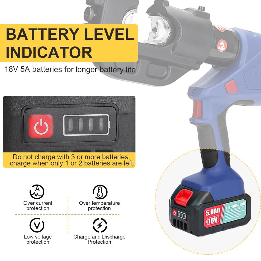 aienvh Electric Hydraulic Cable Crimping Tool 12 Ton, with Digital Display, Suitable for Wires and Copper/Aluminum Terminals, Includes 11 Sets of Dies and 2 Rechargeable 5.0A Batteries