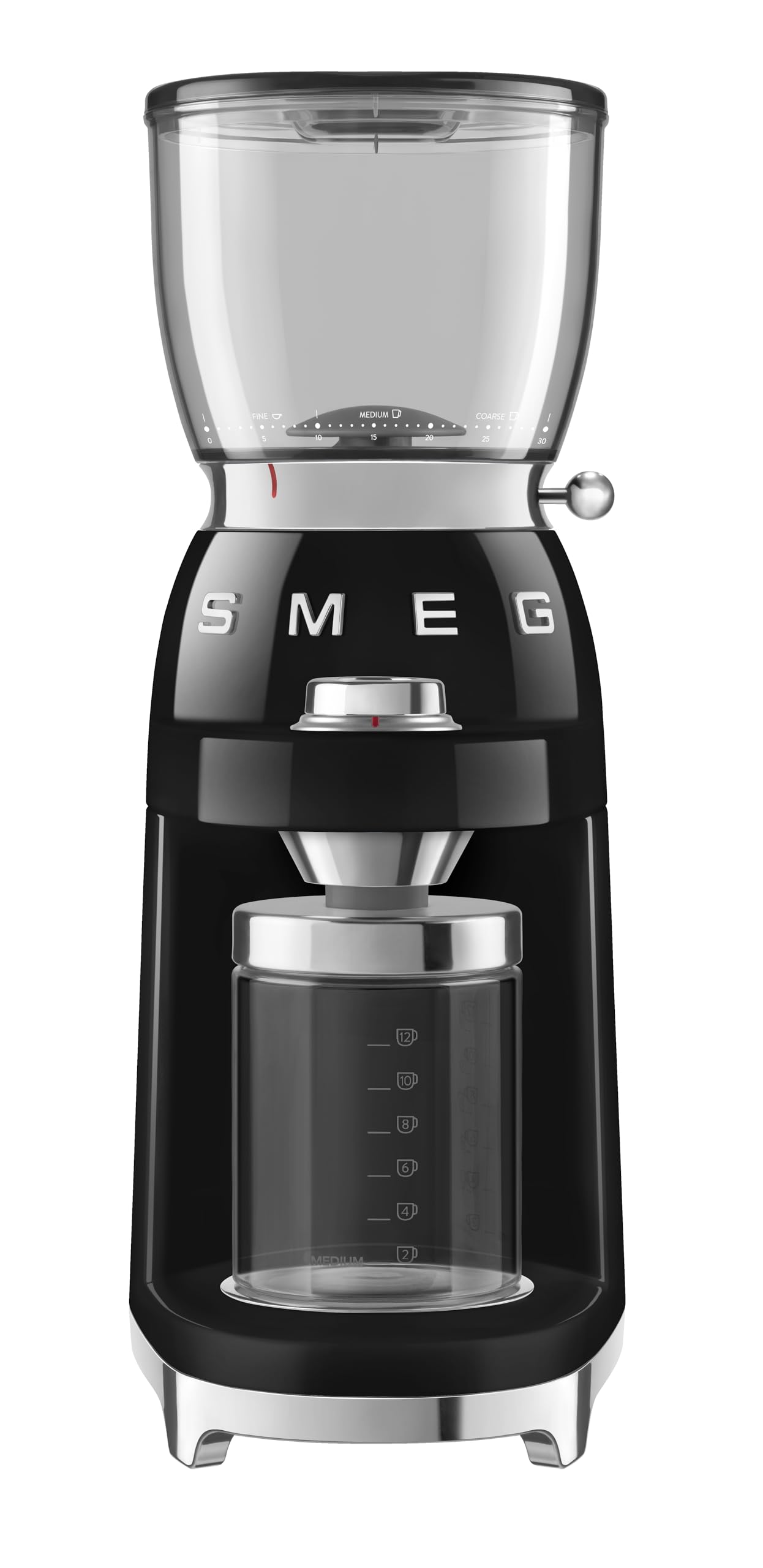 SMEG CGF11 Retro-Style Coffee Grinder – Burr Mill with 30 Grind Settings, Stainless Steel Conical Burrs, Removable Hopper – Precision Countertop Grinder for Espresso, Drip, French Press-Black