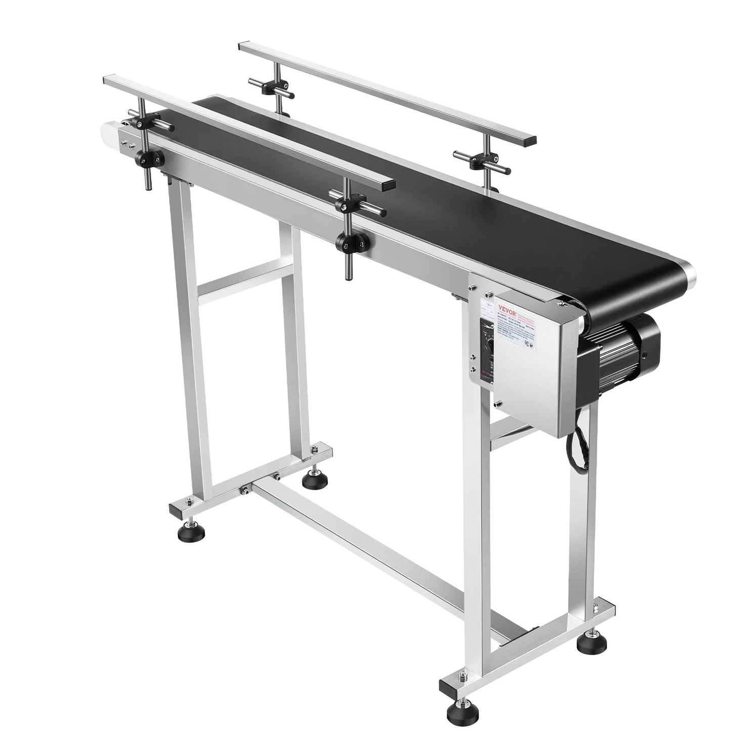 VEVOR PVC Belt Conveyor 47″x 7.8″, Electric PVC Conveyor 110V Adjustable Automatic Speed, Conveyor Machine with Double Guardrail, in Stainless Steel, Industrial Transport Equipment