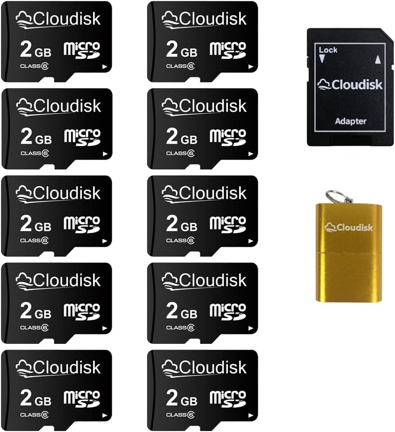 Cloudisk Pack 10 2GB C6 (2GB) of Micro SD Card Flash Memory Card with SD Adapter, Card Reader