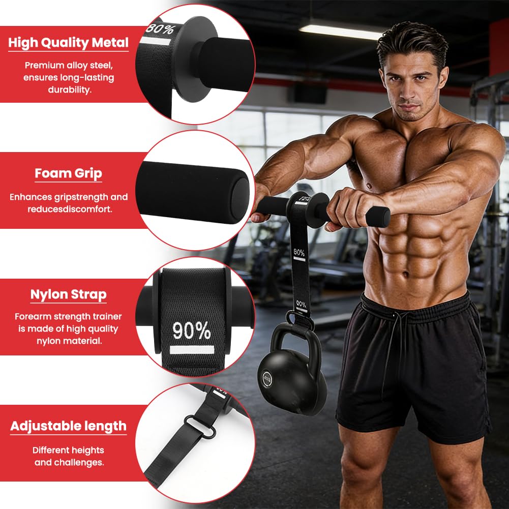 Forearm Strengthener and Wrist Roller with Thick Grip & Adjustable Strap, Ideal for Grip Strength Training, Muscle Building and Rehabilitation(Color:Black)