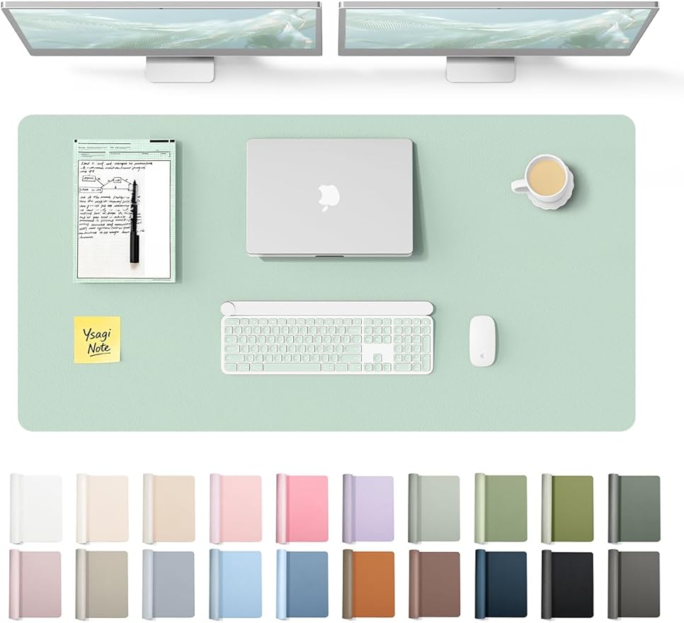 YSAGi Leather Desk Protector, Office Mat, Large Mouse Mat, Non-Slip PU Leather Blotter, Laptop Desk Pad, Waterproof Writing Pad for Office and Home (Pale Green, 47.2" x 23.6")