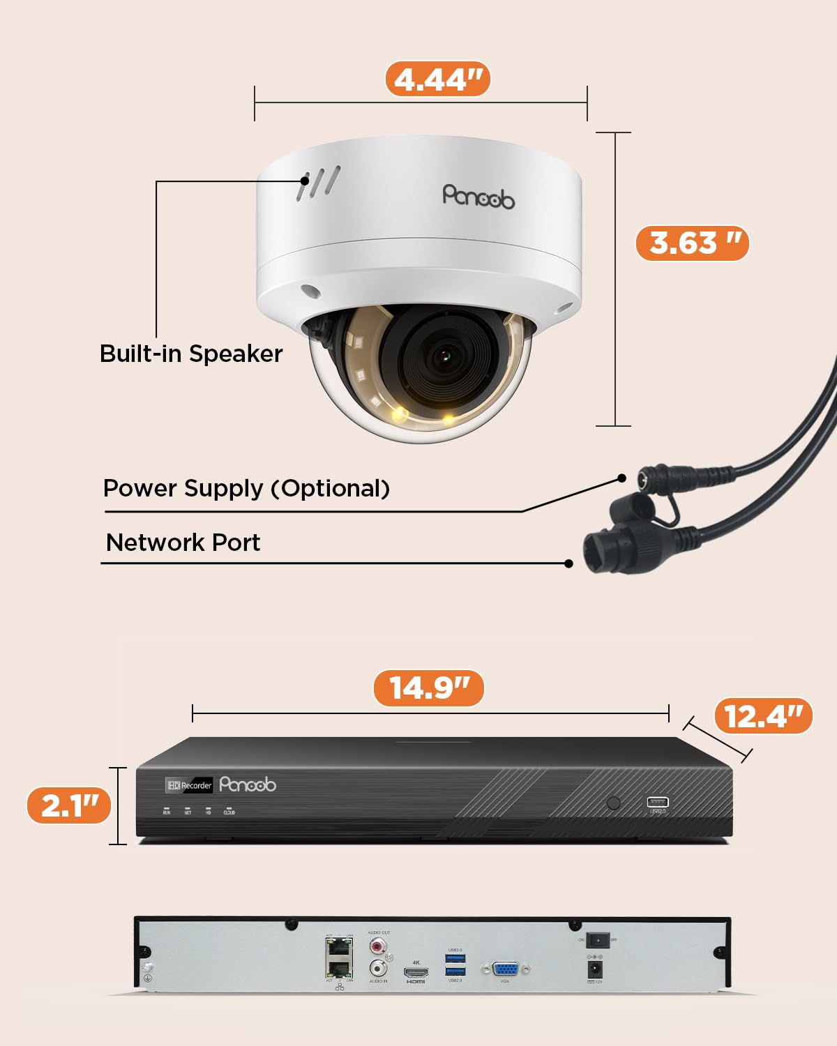 PANOOB 32 Channel Security Camera System, 20x 5MP Wired IK10 Vandal-Proof Dome IP PoE Cameras Outdoor with Human Vehicle Detection, Color Night Vision, 2 Way Audio, 4K 32CH NVR 8TB HDD, PD54Y2032-5M