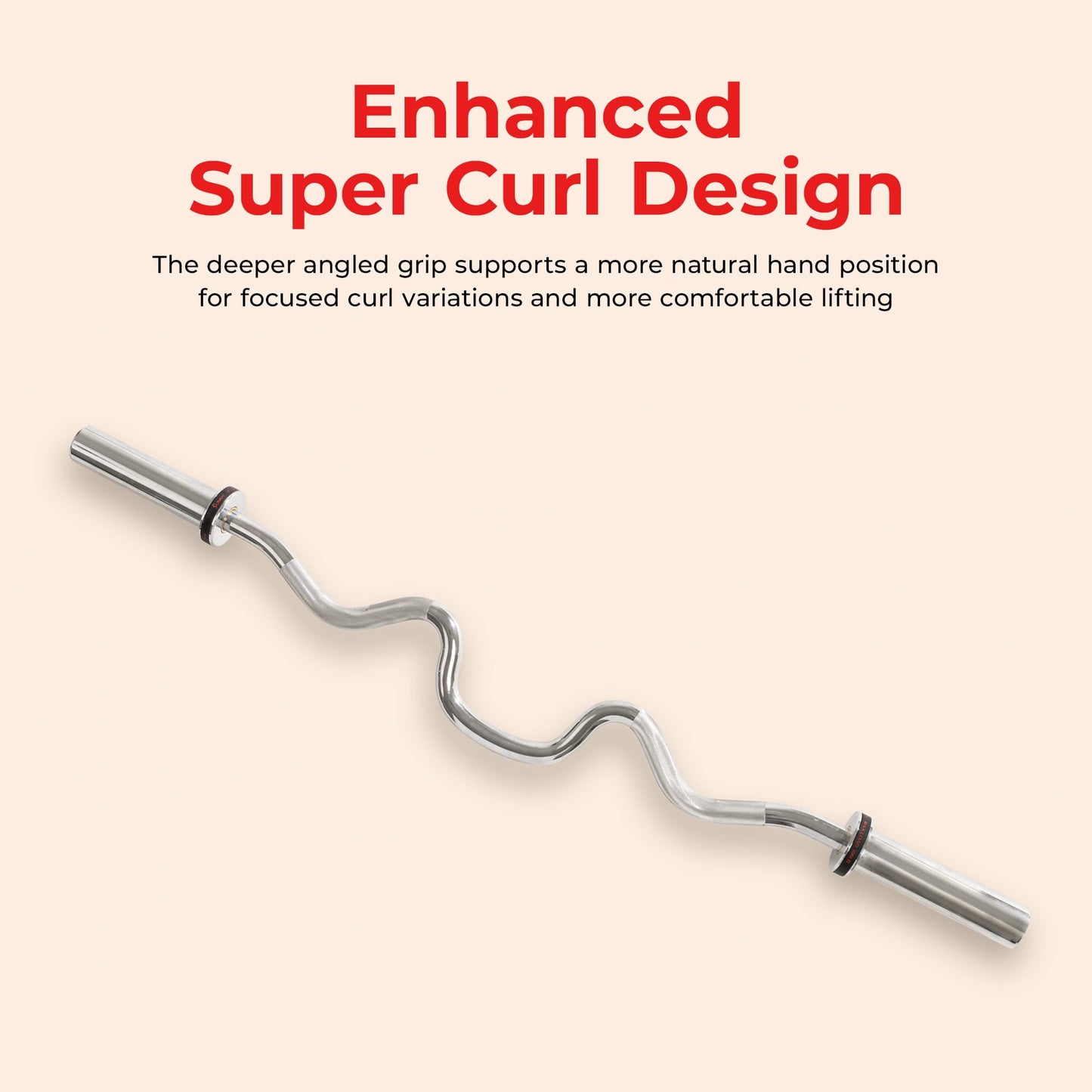 Sunny Health & Fitness Olympic Super Curl Bar for Home Gym, 48" Weight Bar with Angled Grip Design, 2" Olympic Sleeves, Bearing & Bushing Rotation, Chrome Finish, Includes Spin-Lock Collars, 300 lbs Capacity– SF-OB03-48