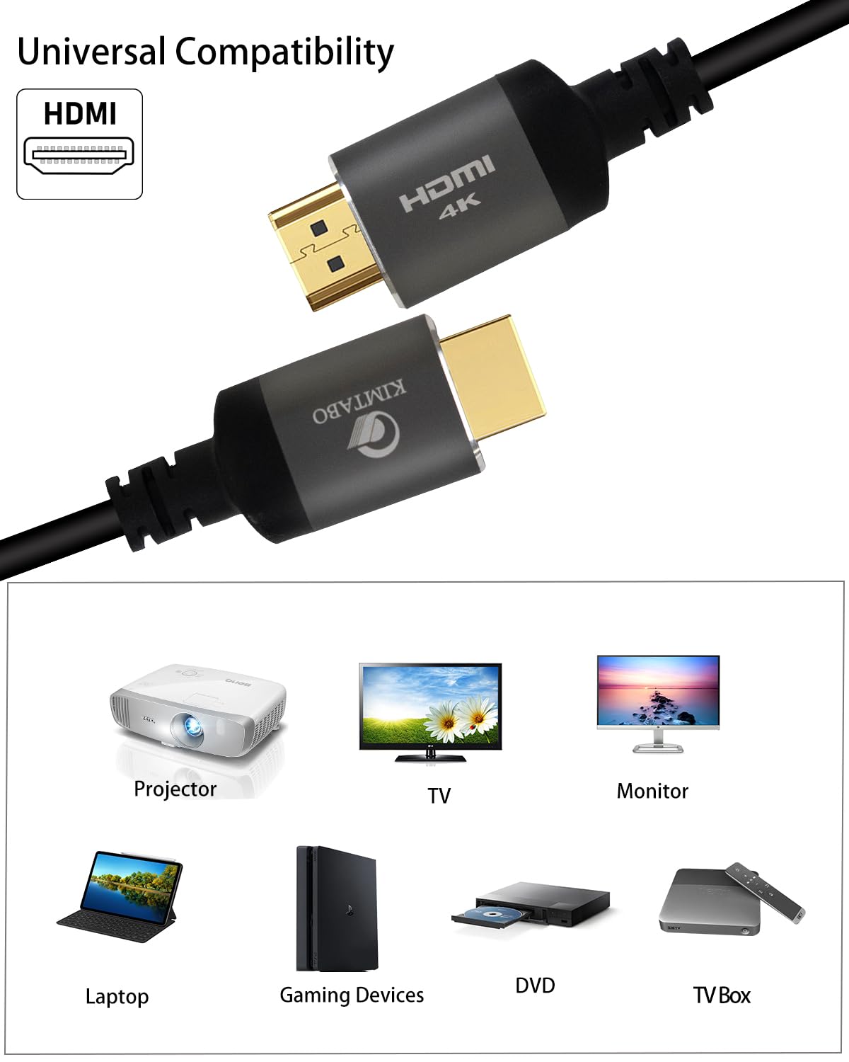 50ft 4K 60Hz 2K 1080p 3D PS3/4 (15m) HDMI Cable, Ultra High Speed Long HDMI Cables Support ARC, Gold Plated Connectors