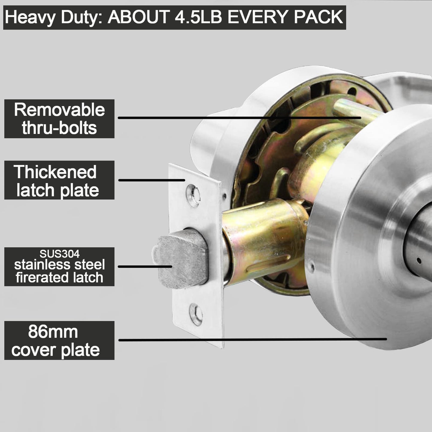 HISAFE 2 Packs of Passage Commercial Door Locks Heavy Duty Grade 2 Lever, Non-Handed, UL 3 Hour Fire Rated, ADA Compliant, Satin Chrome Finish 26D, 2-3/4''Backset