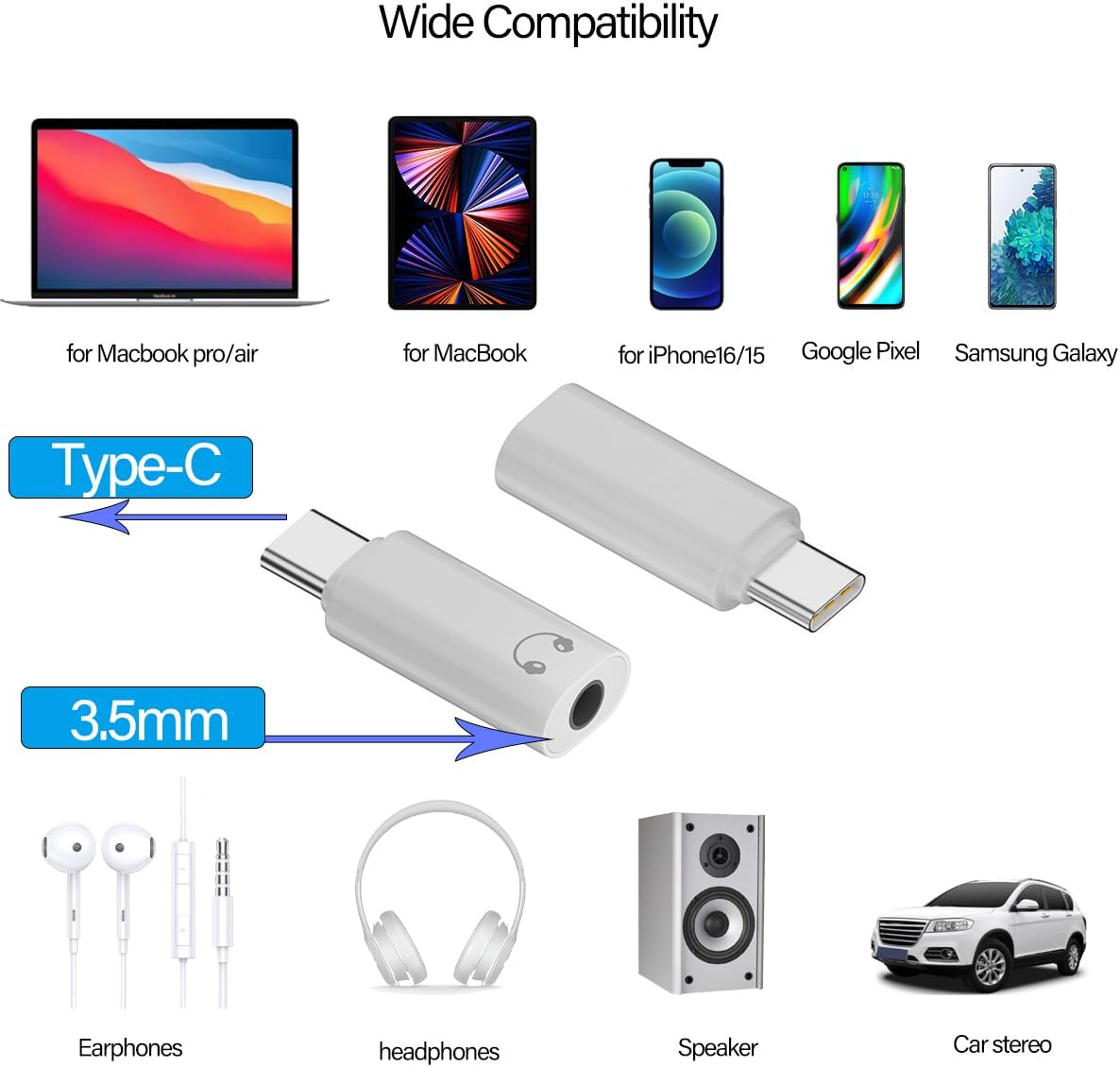 FRIGRAF 3.5mm 16 15 S24 S23 S22, MacBook(1 Pack) USB C to Headphone Jack Adapter, Audio to USB c Adapter,Type C to Aux
