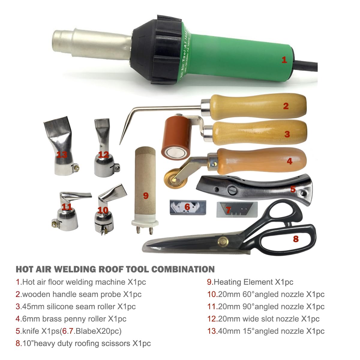 Hot Air Welding Gun PVC Professional Roofing Welding Kits 120V Welding PVC TPO EPDM Single Ply Roofing Membranes 1600W Welding Vinyl Flooring Coverings Linoleum Thermoplastics