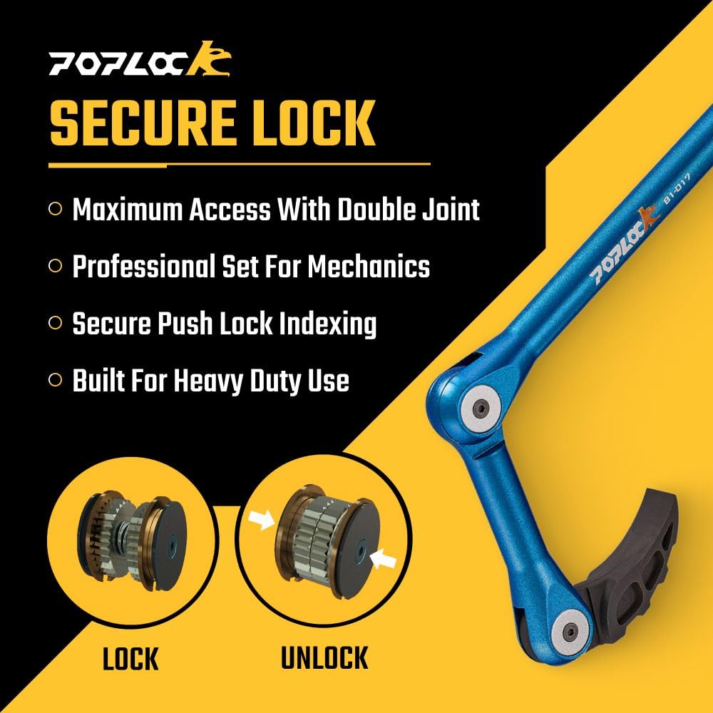 POPLOCK 3-Piece Indexing Pry Bar Set, 8" 12" 17" Adjustable Articulating Mechanic Pry Bars with Double Gear Head for Brake, Wheel Hub, Belt Tensioner, Suspension & Engine Bay Work
