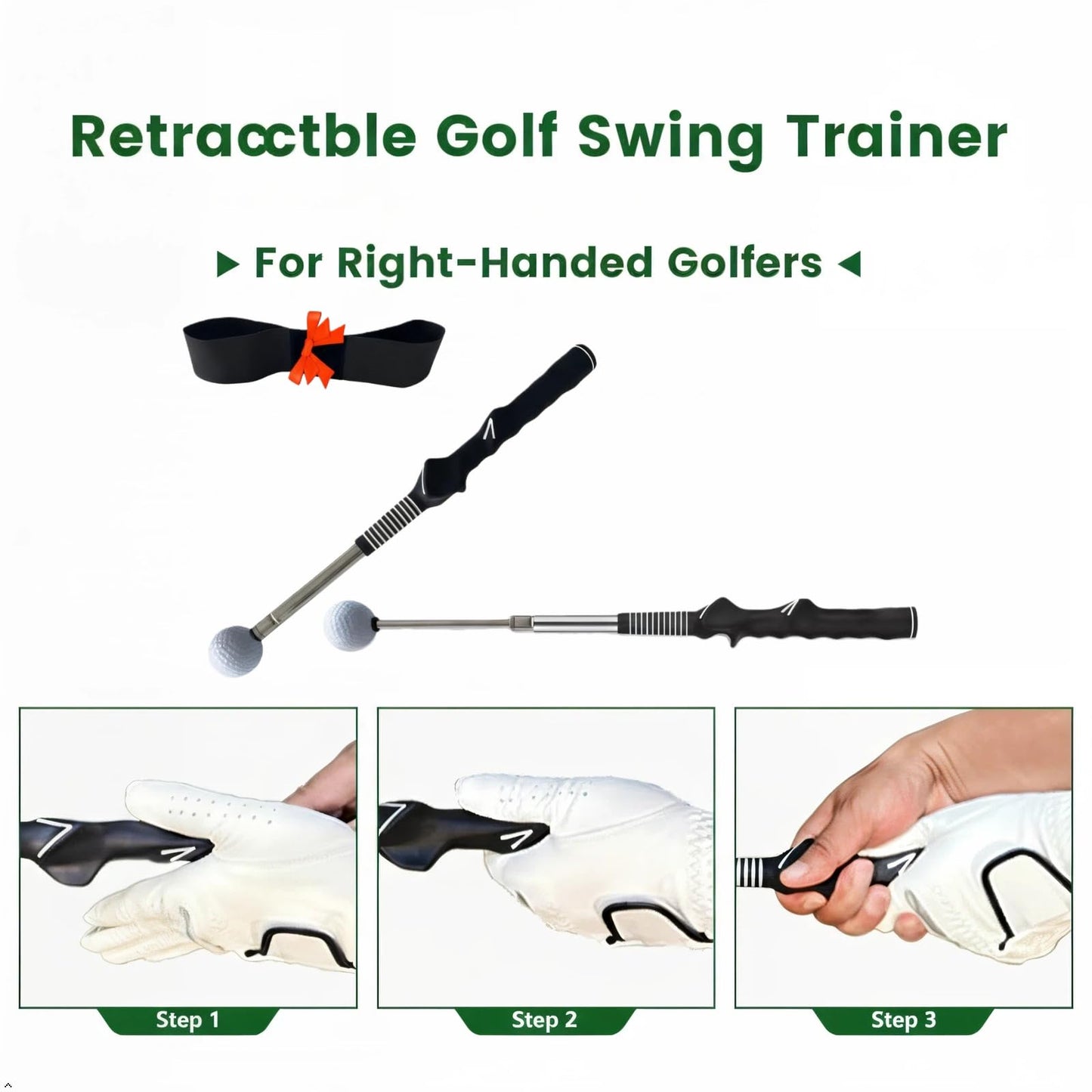 Vmeoap Retractable Golf Swing Trainer with Click Sound, Posture Correction Arm Band & Grip Trainer for Right-Handed, Portable Indoor Outdoor Golf Training Aid for Swing Tempo, Speed & Mechanics