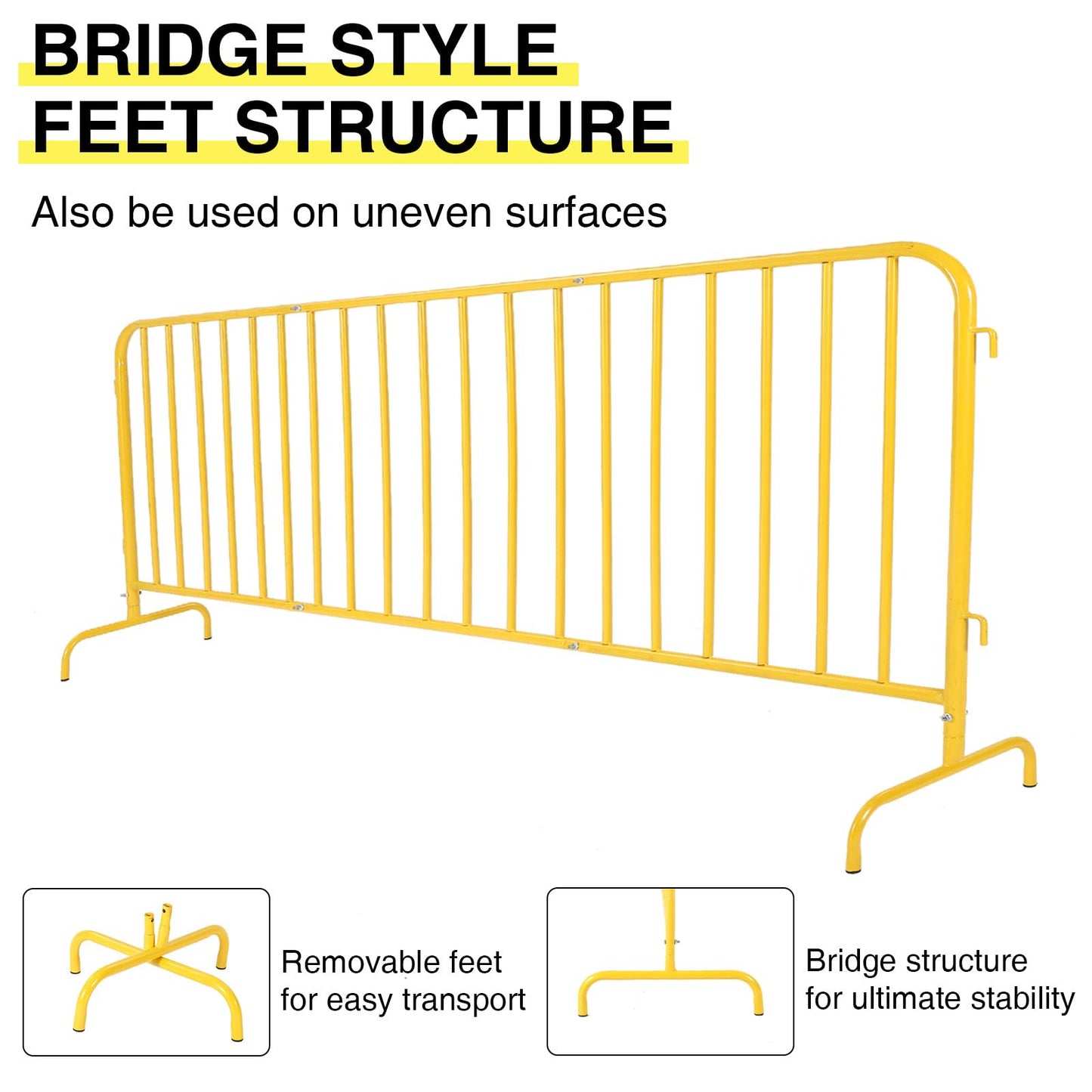 7.5FT Heavy Duty Galvanized Steel Interlinked Safety Barricade – Removable Feet, Portable, Weather Resistant Barrier for Crowd Control, Events, Construction, Facility Security