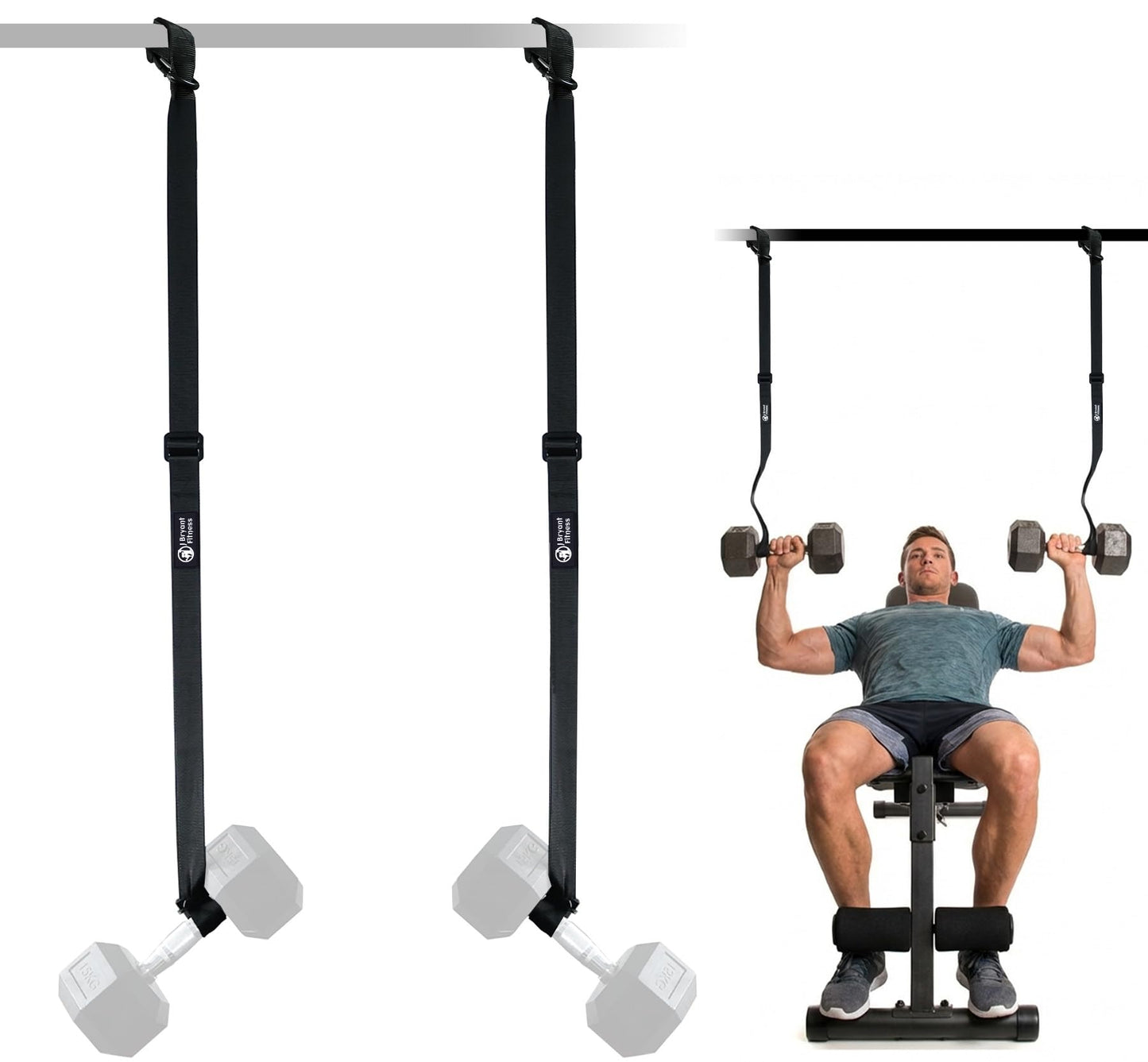 Dumbbell Spotter Straps with Safety Locking Buckle, Adjustable Height Hanging Straps for Chest Bench Press, Heavy Duty Barbell Rack Attachment for Home Gym Solo Training, Prevents Accidental Drops